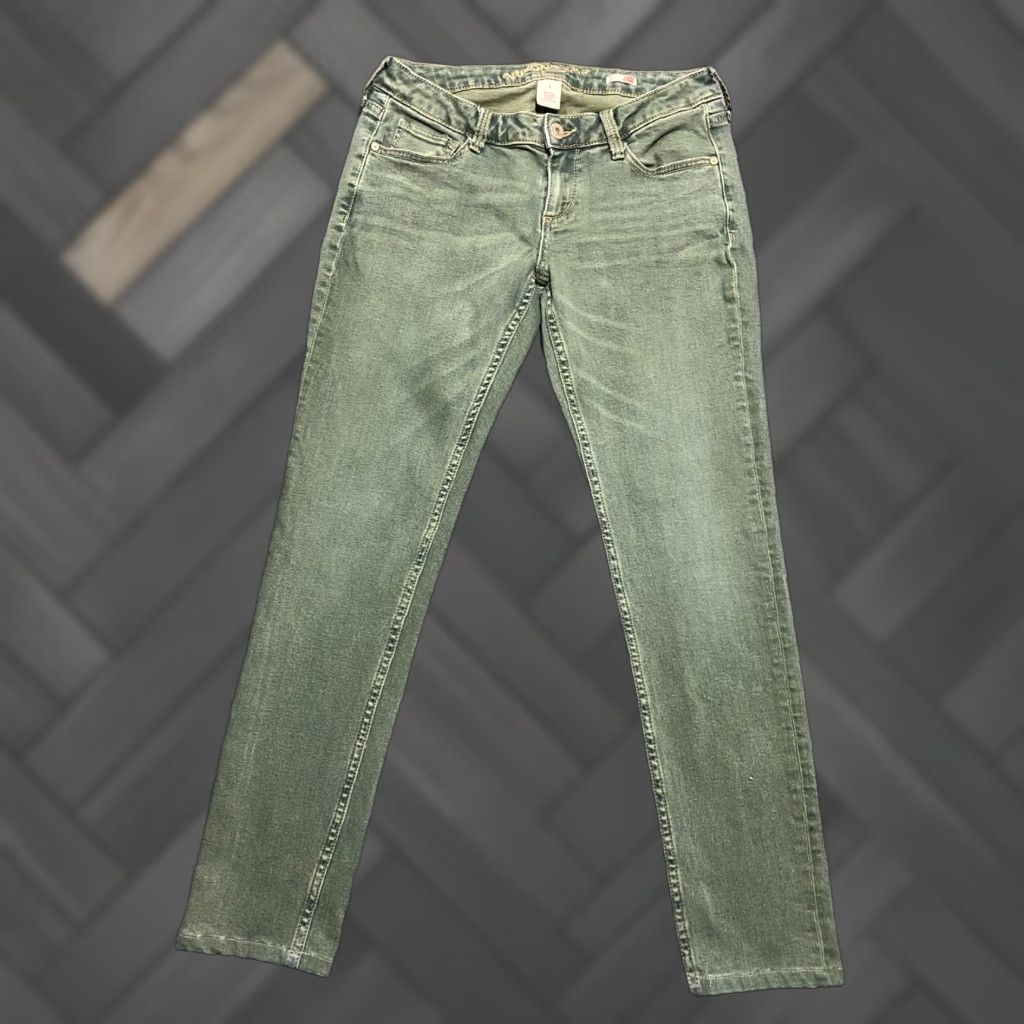 Vintage Arizona Jeans Jeans Skinny 28x28 Junior 5 Olive Green Low Rise Stretch 5-Pocket Womens Juniors Denim Cotton Spandex Size 28" / US 6 / IT 42 - 1 Thumbnail