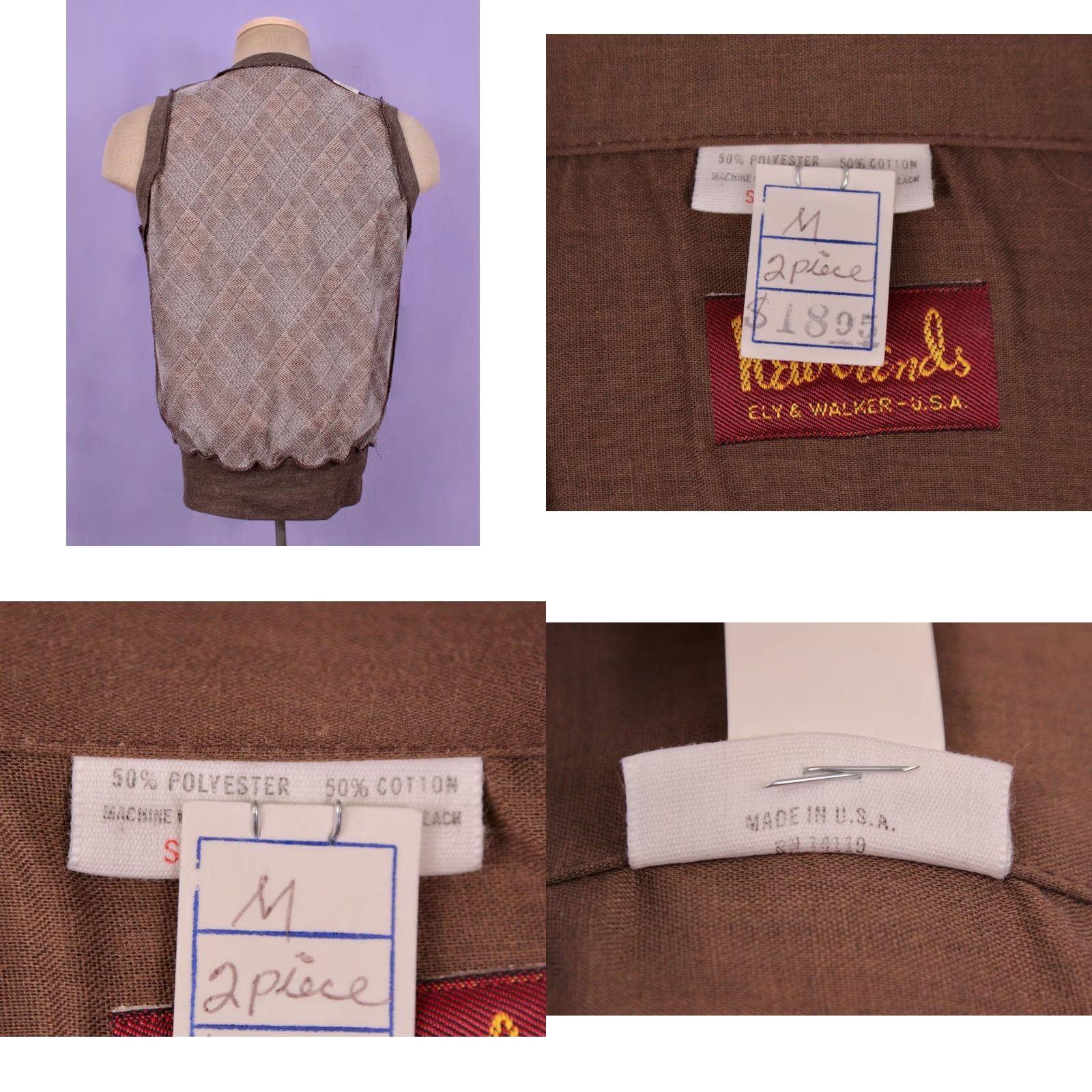 Vintage VINTAGE Mens VTG 70s 2 PC Argyle Brown Shirt & Vest Set Sz M 1970s Disco Shirt Mens Womens Size US M / EU 48-50 / 2 - 8 Thumbnail