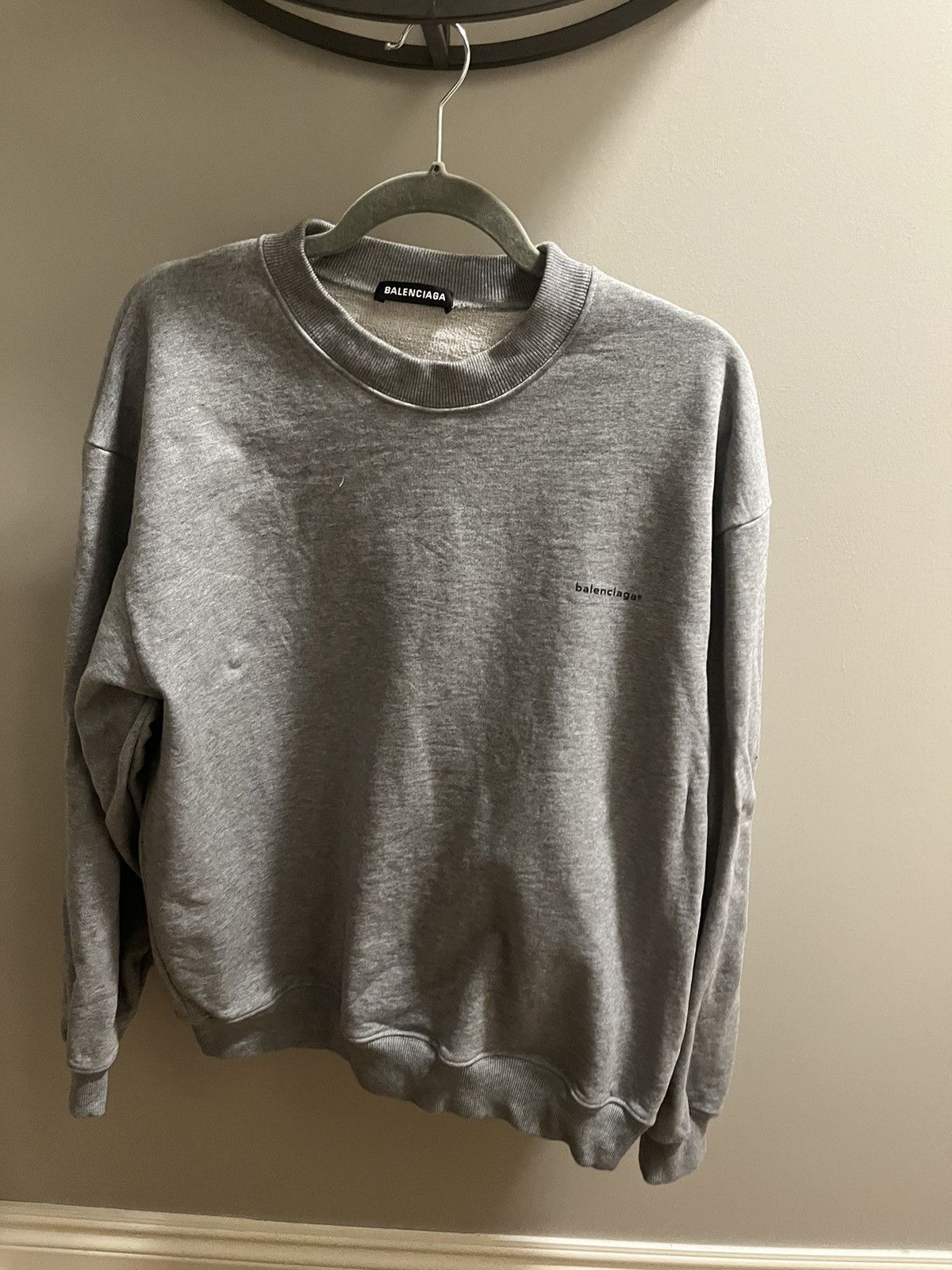 image of Balenciaga Logo Crewneck Sweatshirt in Grey, Men's (Size XL)