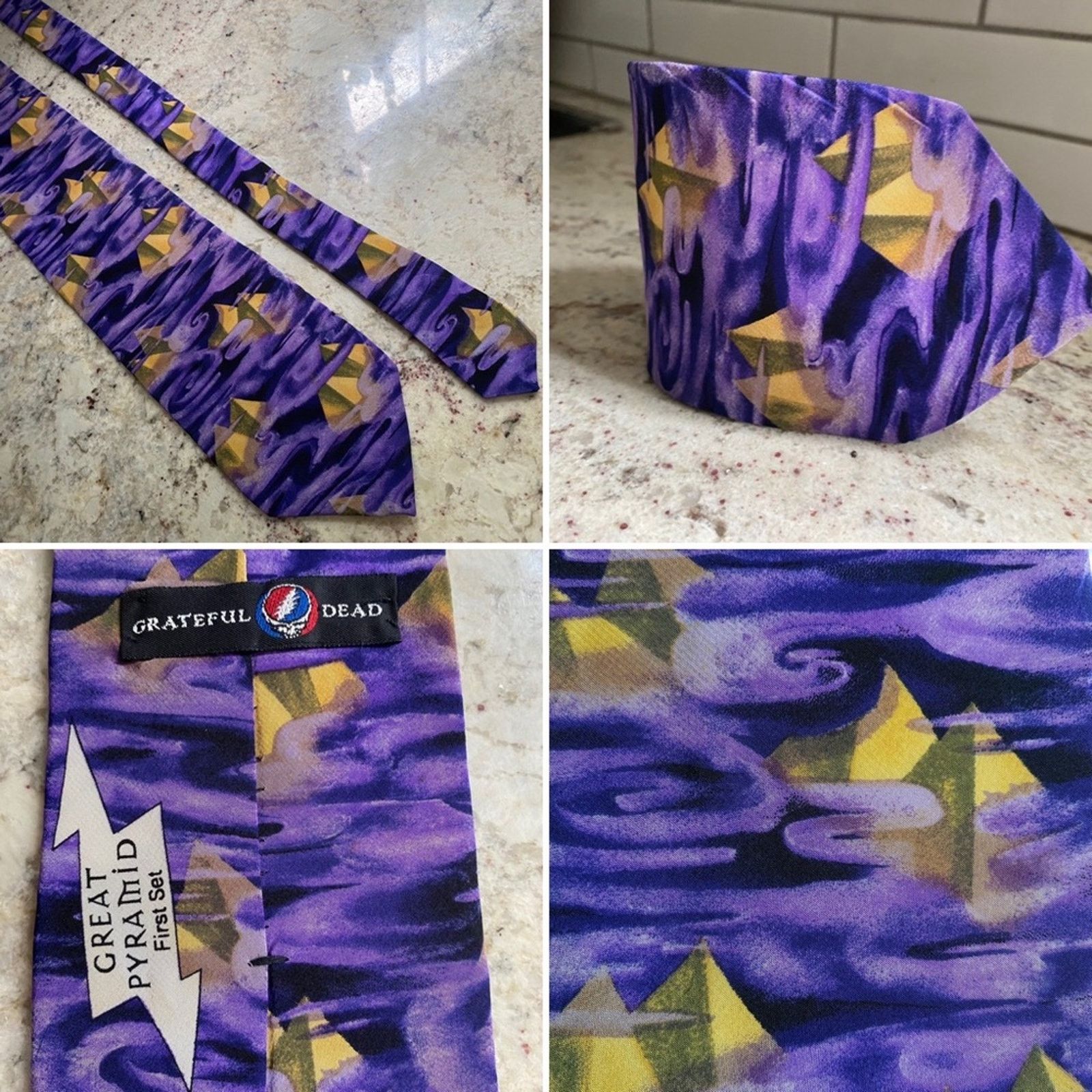 Grateful Dead Grateful Dead Great Pyramid First Set blue and gold silk tie Size ONE SIZE - 1 Thumbnail