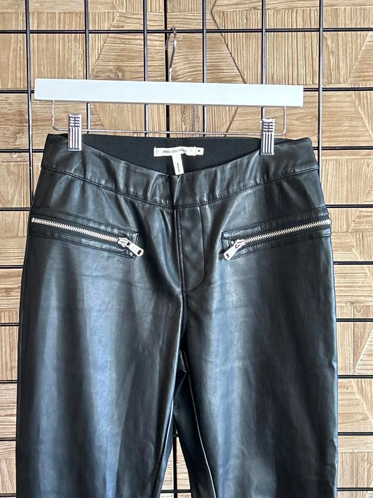 Designer NWOT Avec Les Filles Faux Leather Pants Sz M Black Pull On Size 32" / US 10 / IT 46 - 2 Thumbnail