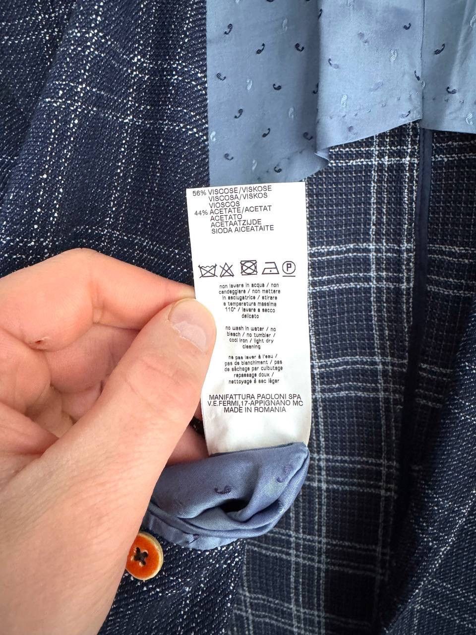 Paoloni Paoloni Men's Blazer Wool/Cotton Dark Blue Check, Size 52 Size 52R - 14 Thumbnail