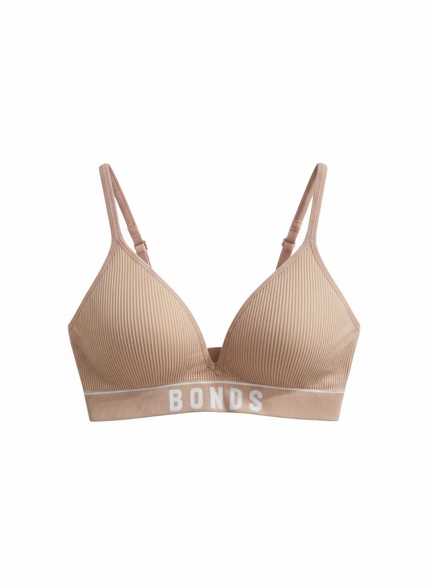 Bones BONDS Retro Rib Soft Cup Bralette Nude Beige Back Closure Size ONE SIZE - 1 Thumbnail