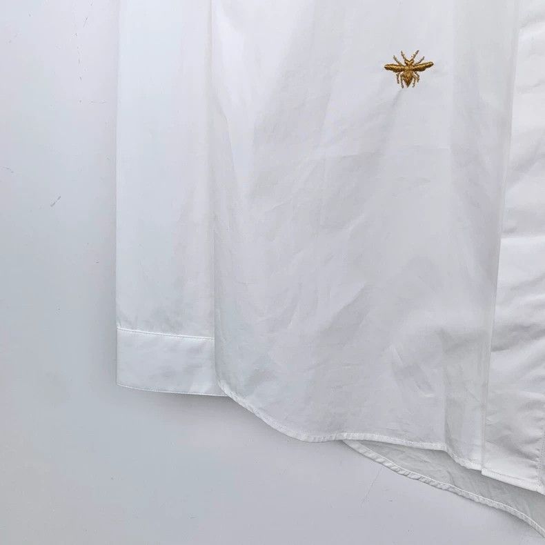 Dior Dior Size 37 Little bee embroidered lapel white cotton long Size US XXS / EU 40 - 4 Thumbnail