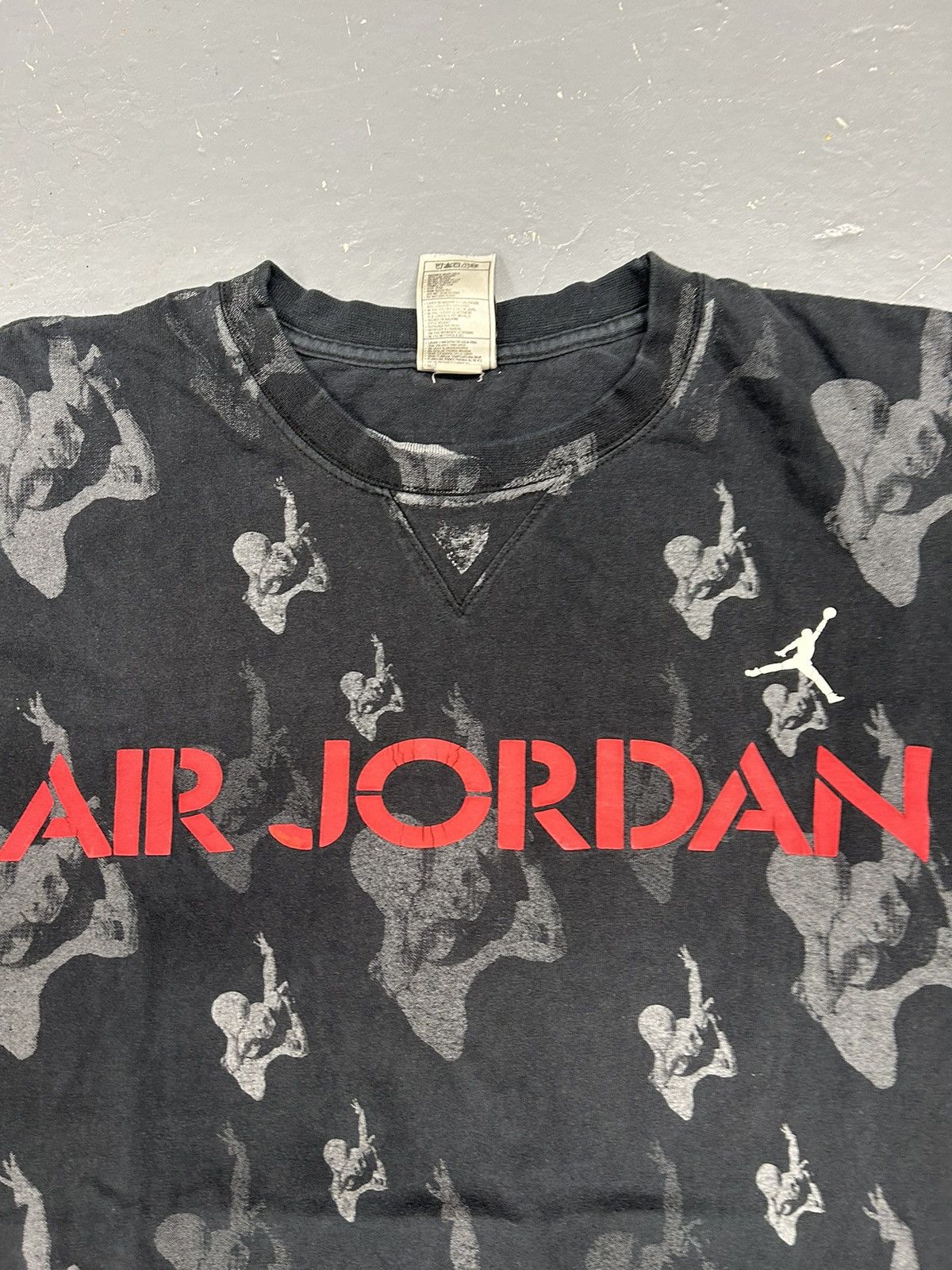 Jordan Brand × Nike × Vintage Crazy Vintage 90s Essential Black Nike Jordan AOP Tee Shirt Size US XL / EU 56 / 4 - 2 Thumbnail
