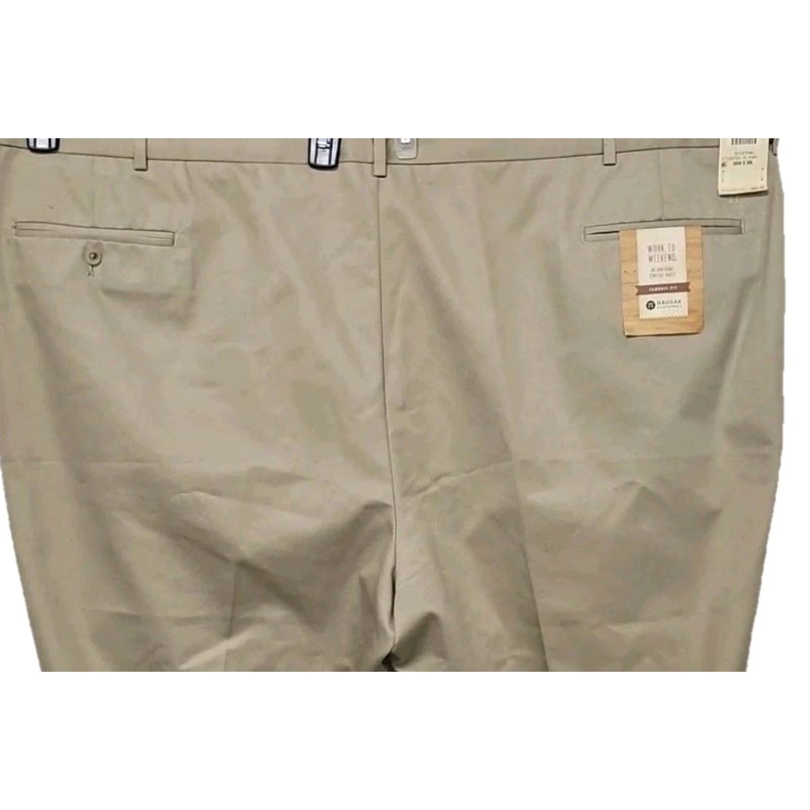 Haggar Haggar Khaki Pants 56W 26in Inseam Big & Tall Comfort Waist Classic Fit Solid Twill Cotton Flat Front Zip Button Mens Pants Size US 40 / EU 56 - 5 Thumbnail