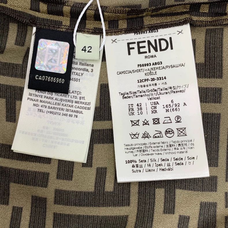 Fendi Fendi Brown Logo Silk Long Sleeve Shirt Size US L / EU 52-54 / 3 - 6 Thumbnail