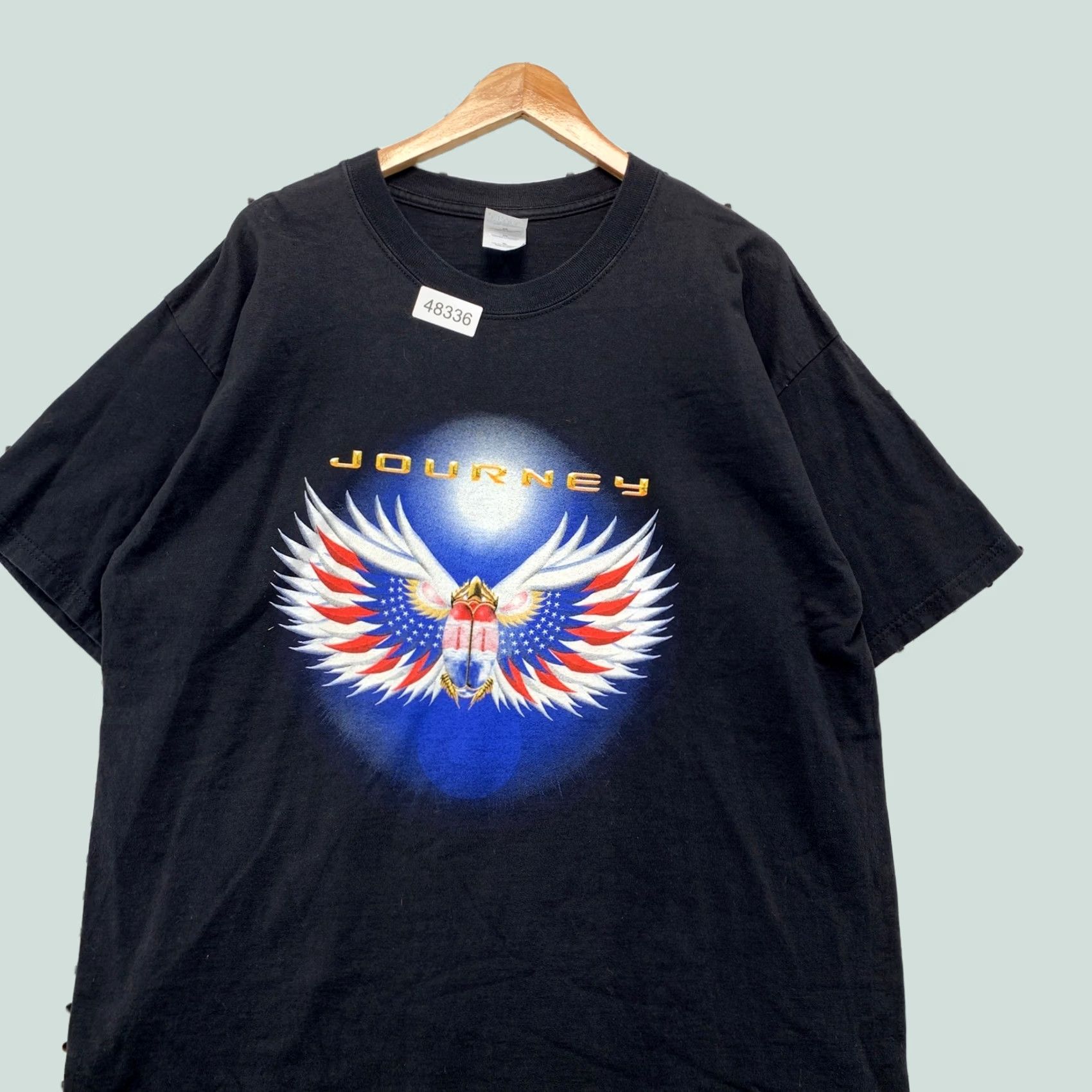 Gildan VINTAGE Journey Summer Tour 03 Band T-Shirt Mens XL Black Winged Scarab Graphic Mens XL Black Battle-ready Graphic Print Tour Cities Back Size US XL / EU 56 / 4 - 1 Thumbnail