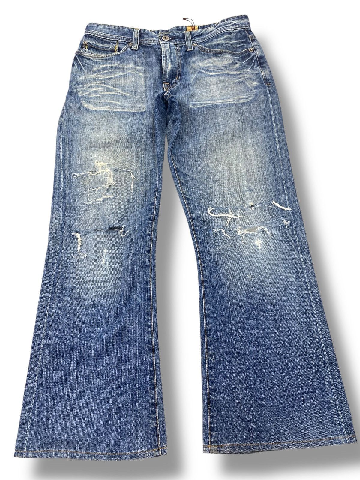The Fillmore Brand Acid Blue Wash Distressed Flare Jeans