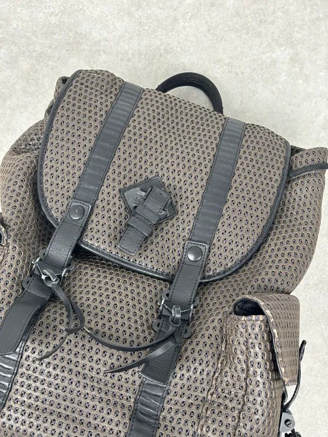 Emporio Armani FW2013 Emporio Armani Taupe Grey Perfored Leather Multi-Pocket Backpack Size ONE SIZE - 11 Thumbnail