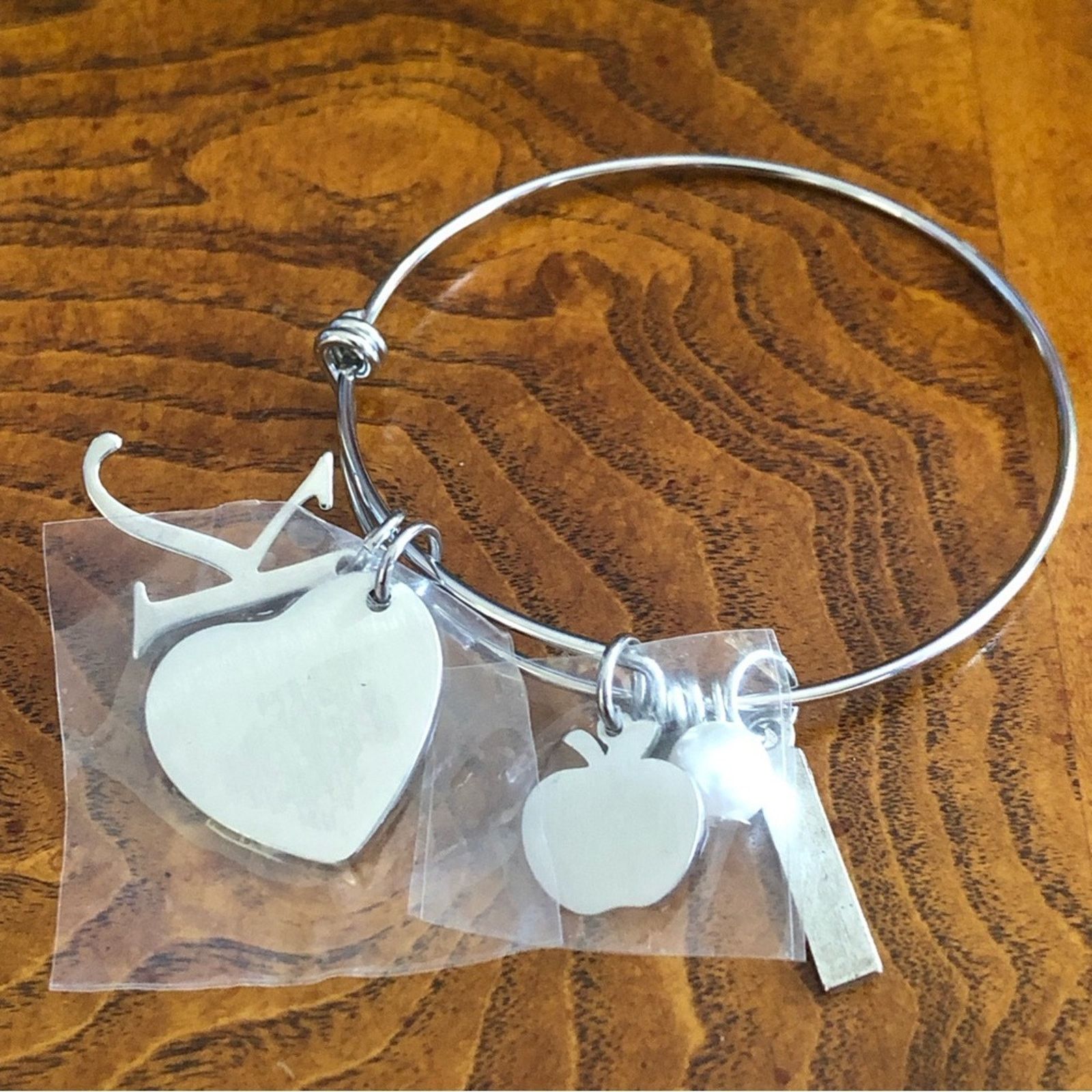 Jewelry Teacher charm initial “K” silver adjustable brace Size ONE SIZE - 4 Thumbnail