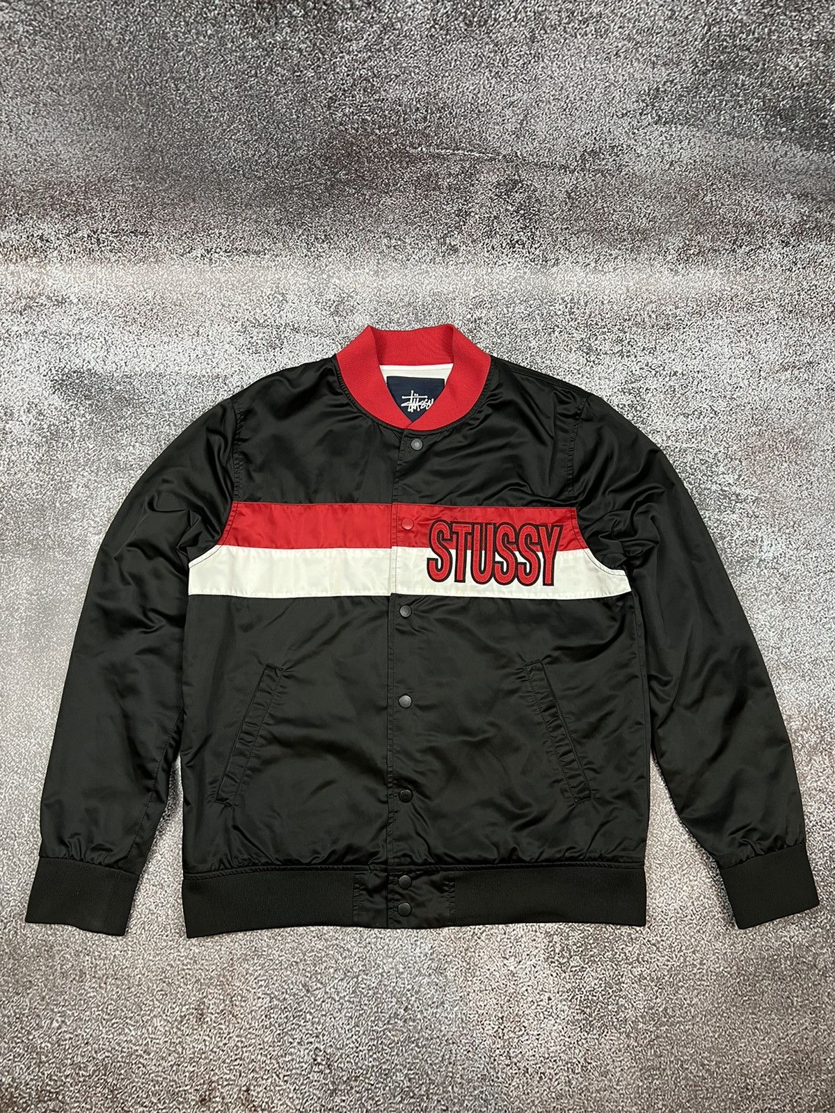 image of Stussy Varsity Bomber Coach Jacket Y2K Usa Y2K in Black, Men's (Size Medium)