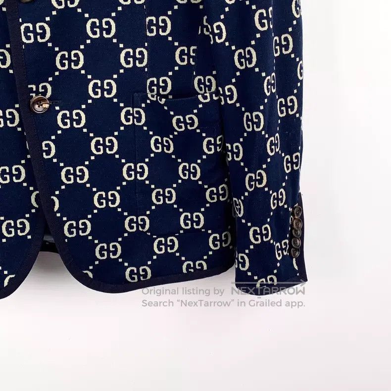 Gucci Gucci Dark blue logo jacquad full-print cotton lapel singl Size US S / EU 44-46 / 1 - 4 Thumbnail