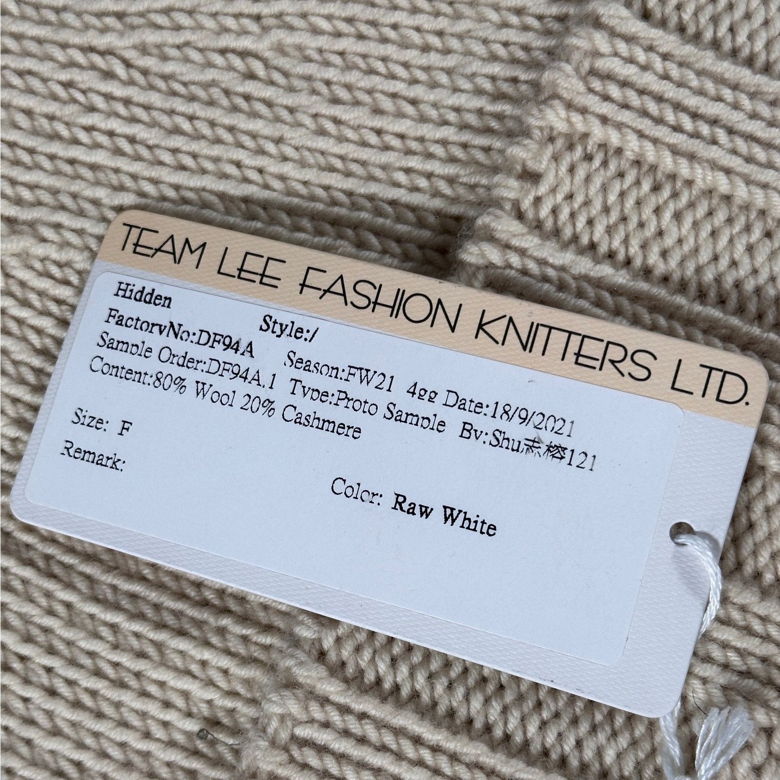 HIDDEN Hidden NY Sample 1/1 Prototype Raw White Cashmere Beanie Size ONE SIZE - 2 Thumbnail