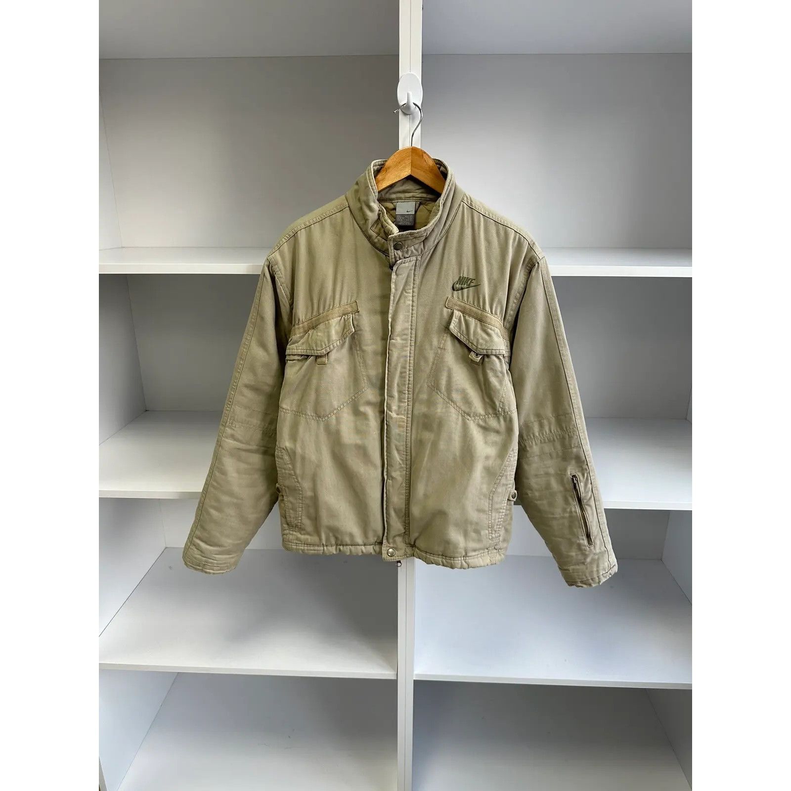 Nike VTG Nike Detroit Style Heavy Beige Bomber Jacket Size US L / EU 52-54 / 3 - 1 Thumbnail