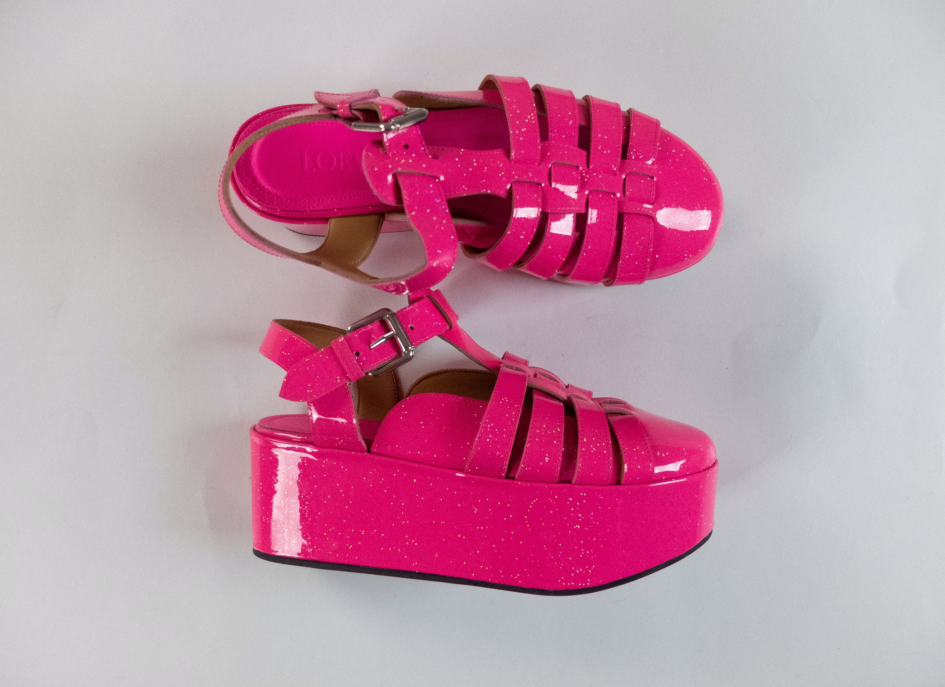 Loewe LOEWE Fisherman neon pink glitter platform wedge sandals 37 Size US 7 / IT 37 - 3 Thumbnail