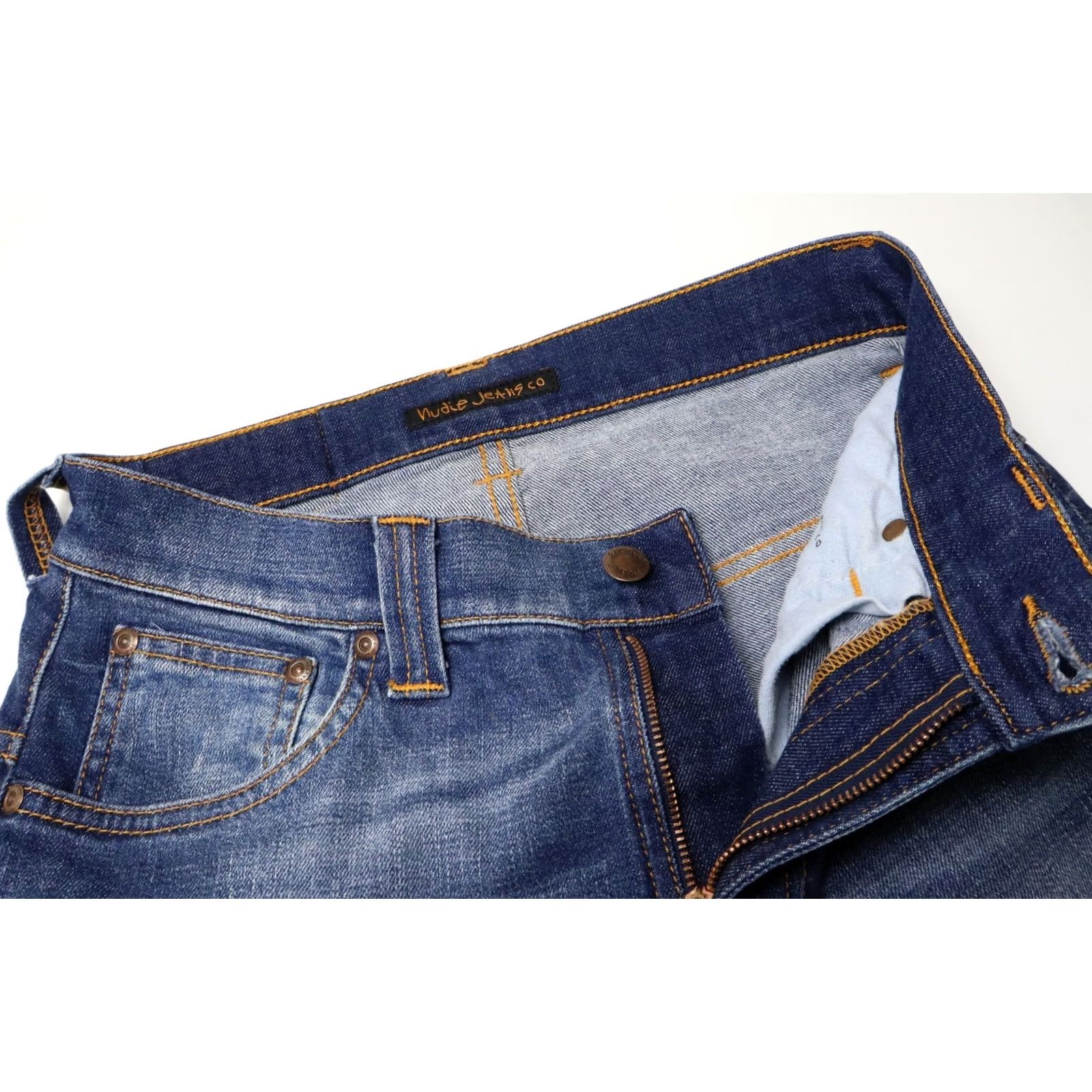 Vintage NUDIE Thin Finn Org. Cloudy Blue Jeans Men's W27/L32 Stretch Blue Size US 27 - 4 Thumbnail