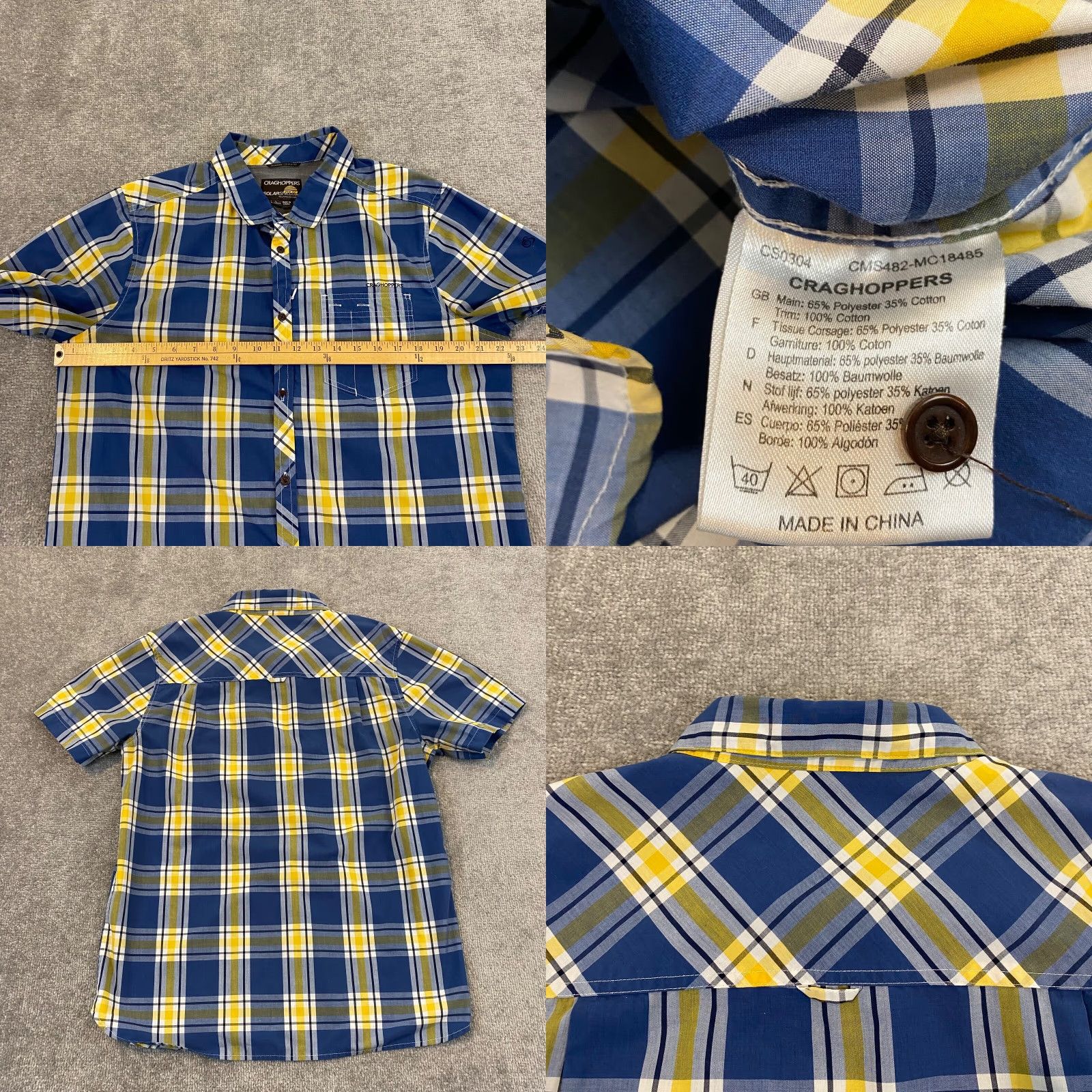 Vintage Craghoppers Solarshield Shirt Mens Large Blue Yellow Plaid Button Sun Protection Size US L / EU 52-54 / 3 - 8 Thumbnail