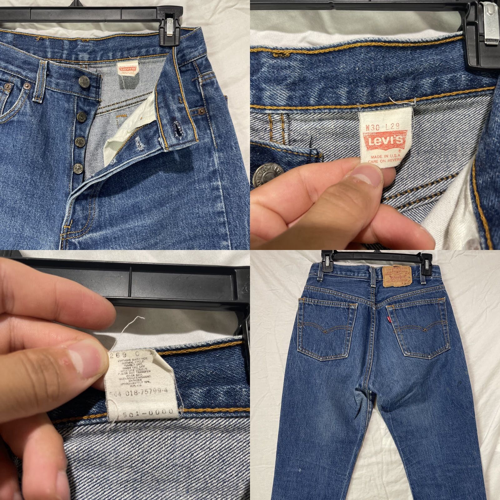 Levi's VINTAGE Levi's 501 Jeans Mens 30x29 Dark Wash Denim Made In USA 80s Batwing Jeans 501 Series Classic Style Mens 80s USA Batwing Size US 30 / EU 46 - 8 Thumbnail