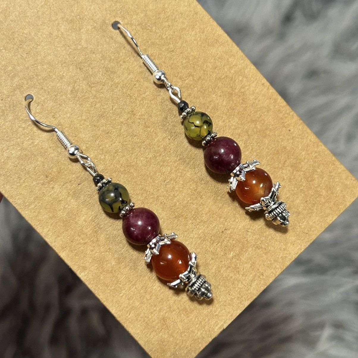 Handmade Handcrafted genuine stone garnet dragon vein earrings Size ONE SIZE - 1 Thumbnail