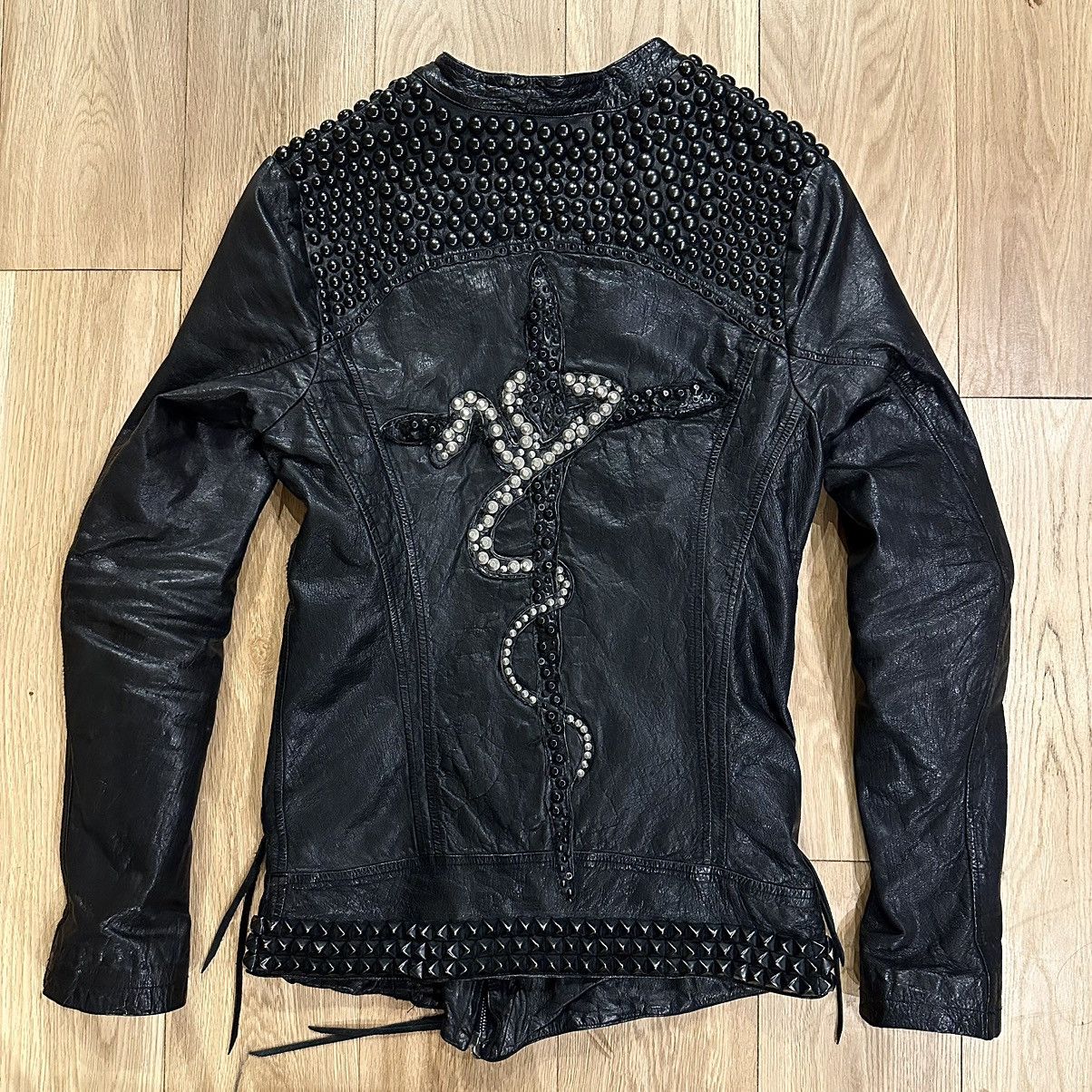 image of Kmrii Ultimate Studded Riders Jacket in Black, Men's (Size Medium)