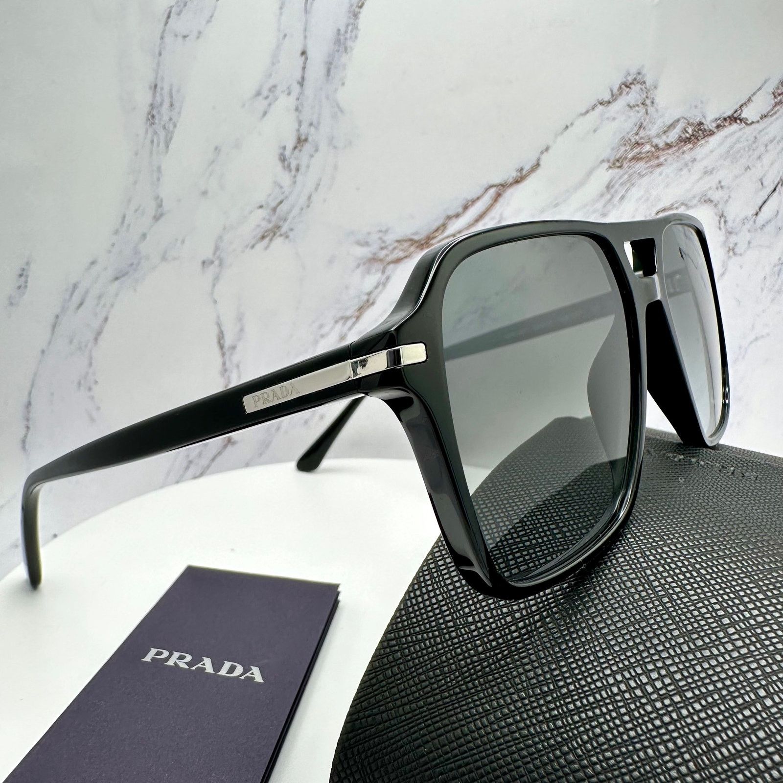 Prada NEW PRADA Sunglasses Black Aviator Pilot Grey Lens Side Logo Size ONE SIZE - 4 Thumbnail