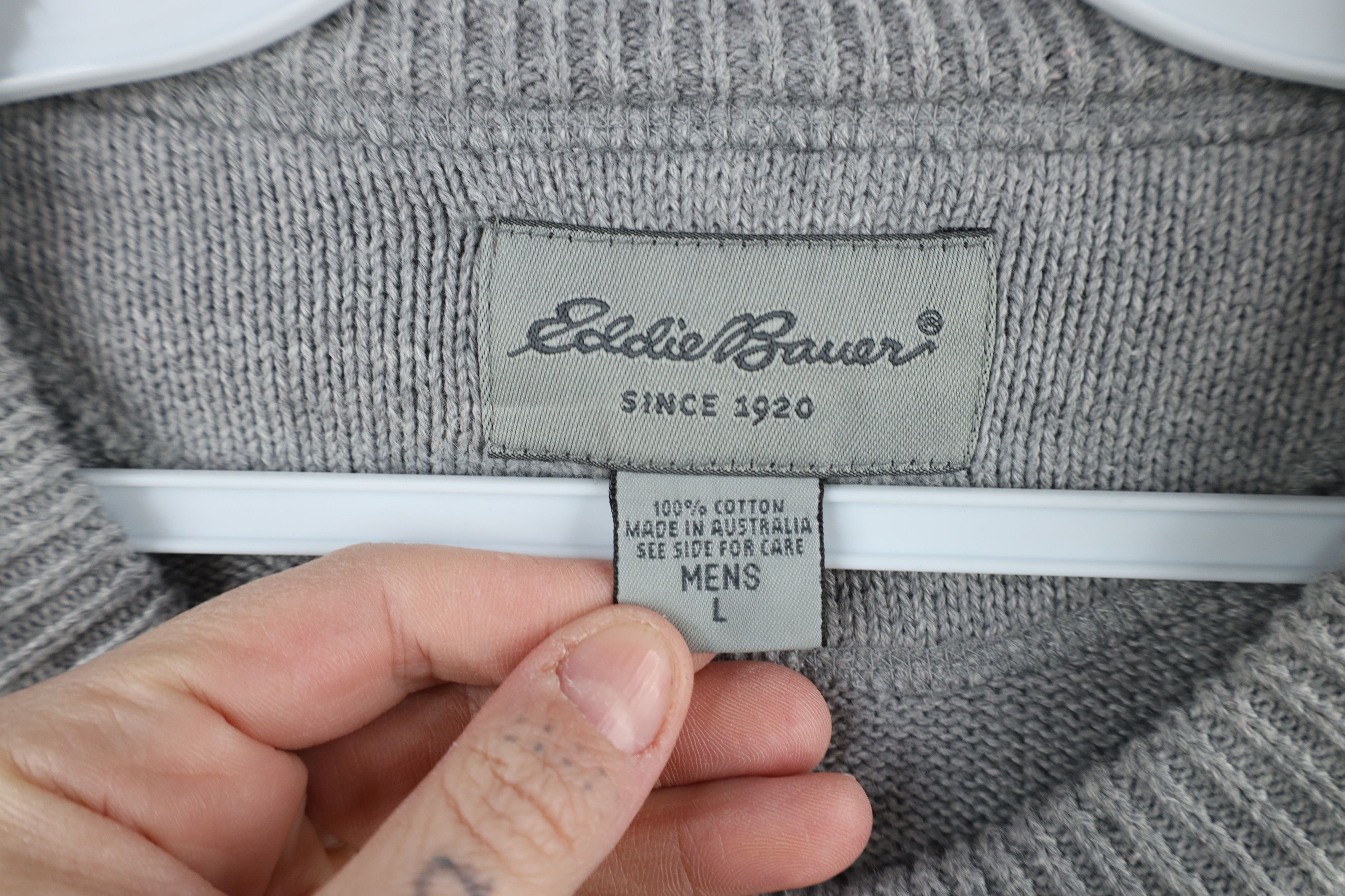 Eddie Bauer × Vintage Vintage 90s Eddie Bauer Cotton Knit Crewneck Sweater Gray Size US L / EU 52-54 / 3 - 6 Thumbnail