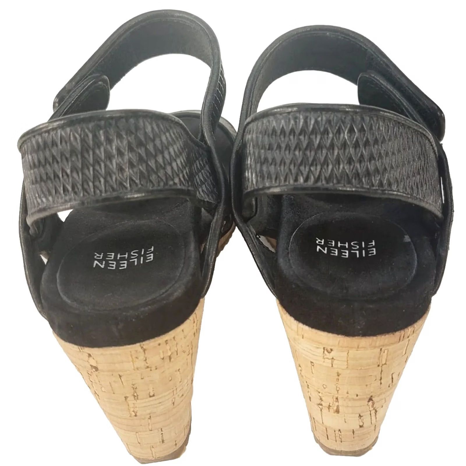 Eileen Fisher EILEEN FISHER Platform Sandals Demo Black Cork Wedge Strap Open Toe Size 8 Women Size US 8 / IT 38 - 6 Thumbnail