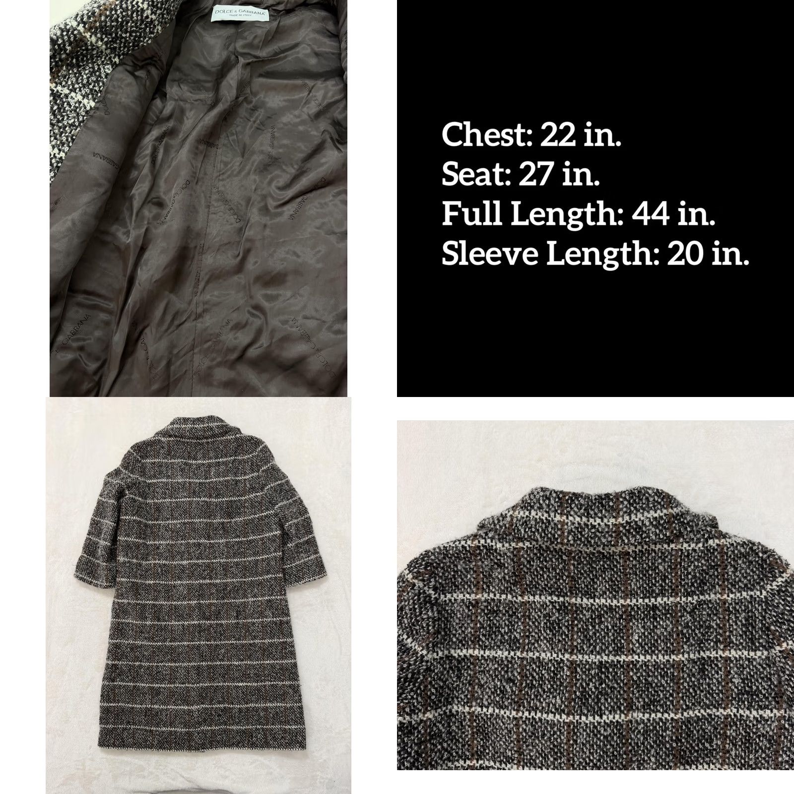 Dolce & Gabbana VINTAGE? (No) Dolce&Gabbana Coat Womens 44 Brown Wool Tweed Check Long Made In Italy Plaid Shirt? Size M / US 6-8 / IT 42-44 - 8 Thumbnail