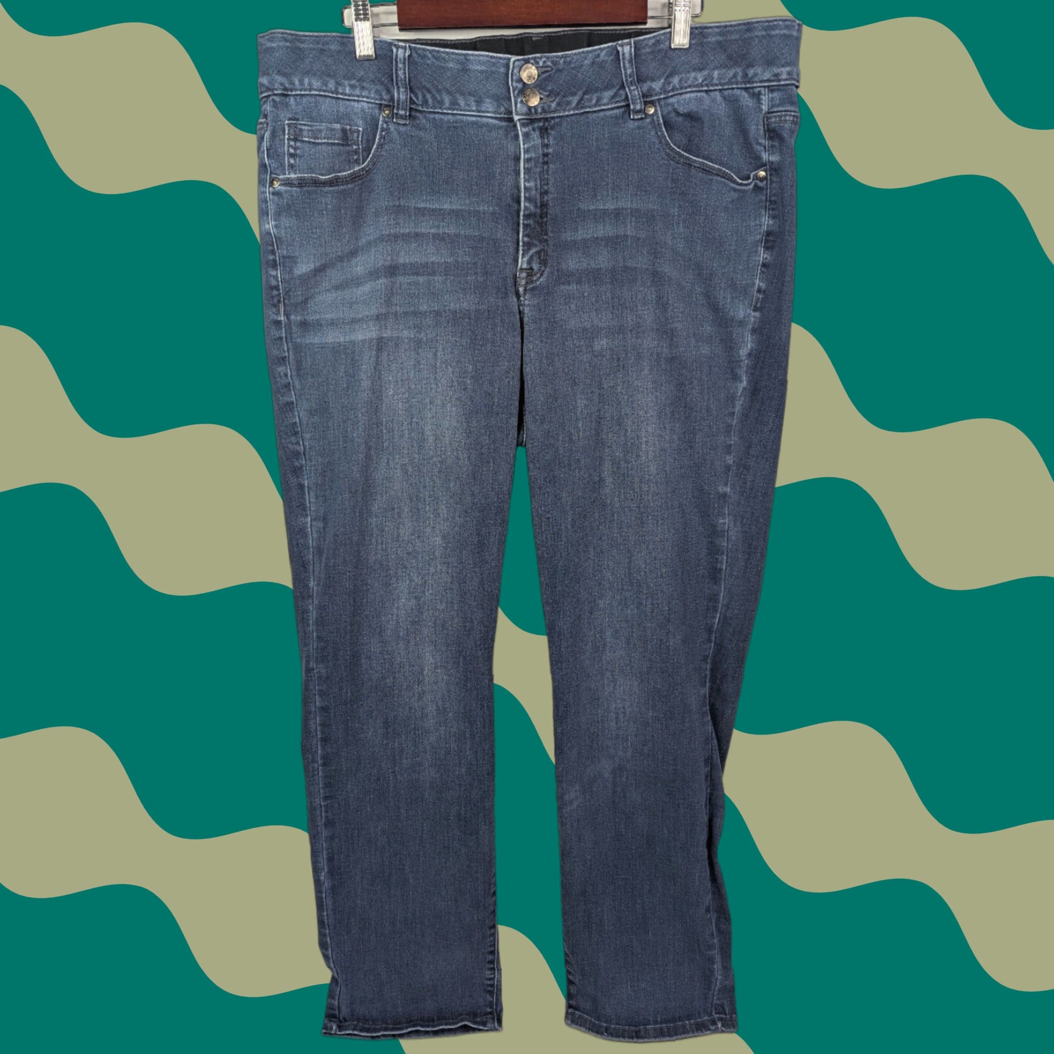 Vintage VINTAGE Lane Bryant Blue Jeans High Rise Straight Tighten Tummy Fit Sz 20 Womens Denim Cotton Polyester Spandex Rayon Stretchy Size 42" / US 20 - 1 Thumbnail