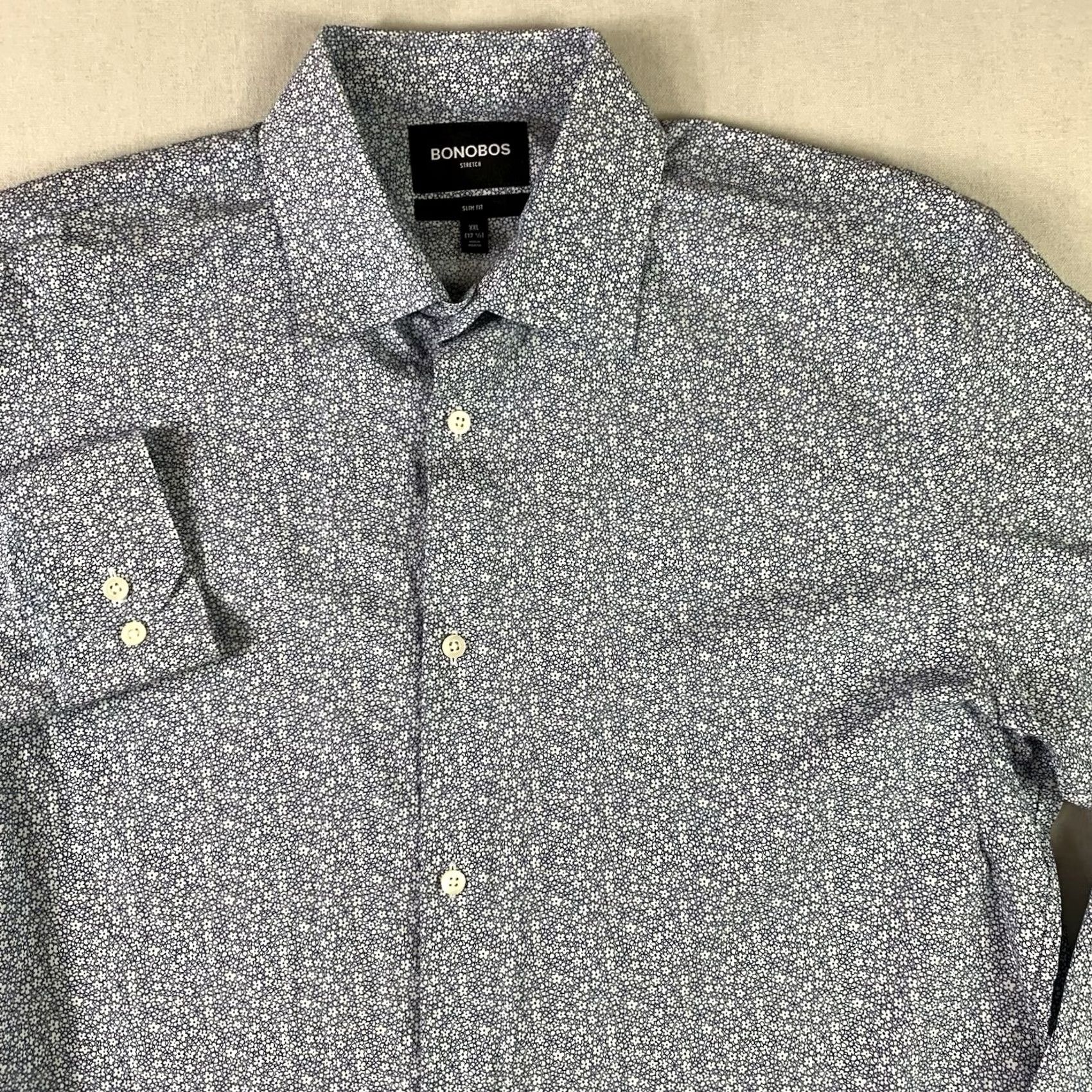 Bonobos Bonobos Stretch Button-Up Shirt Mens XXL blue white floral Long Sleeve Regular Slim Cotton Woven Floral Pattern Casual Men Size US XXL / EU 58 / 5 - 2 Thumbnail