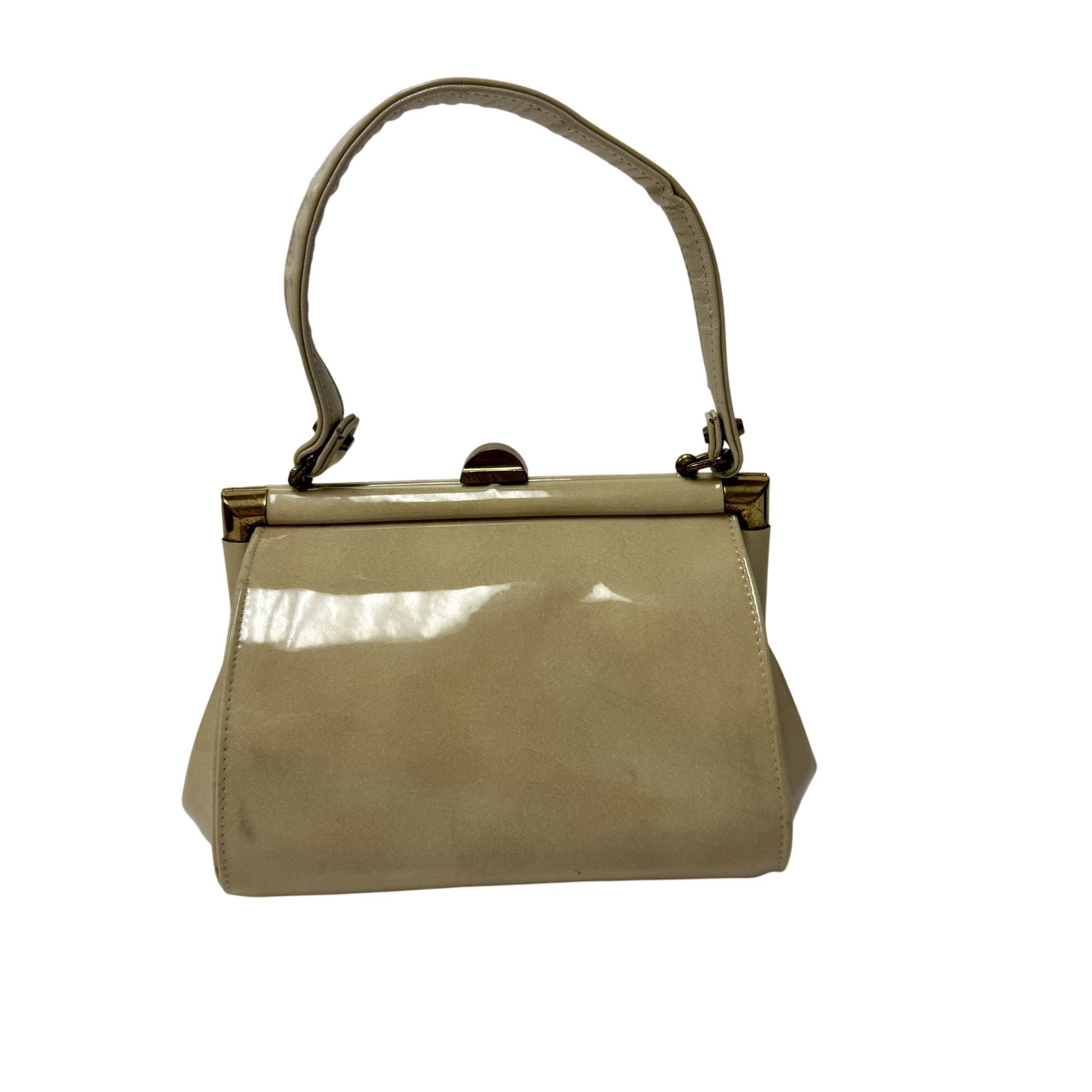 Other Vtg J Miller Tan Beige PATENT Leather Hand Bag Evening Purse Size ONE SIZE - 1 Thumbnail