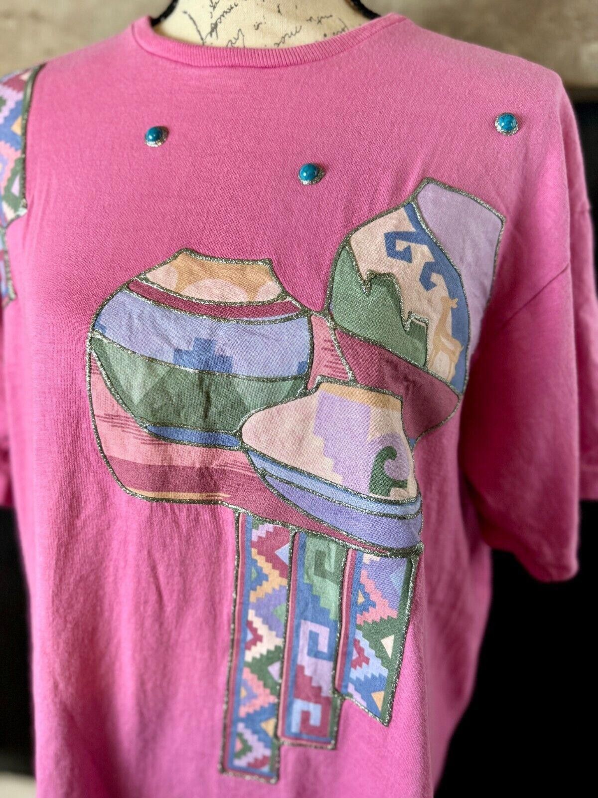 Designer Southwestern Pink Tshirt w/Embellishments Linda Kay Design Size ONE SIZE - 2 Thumbnail