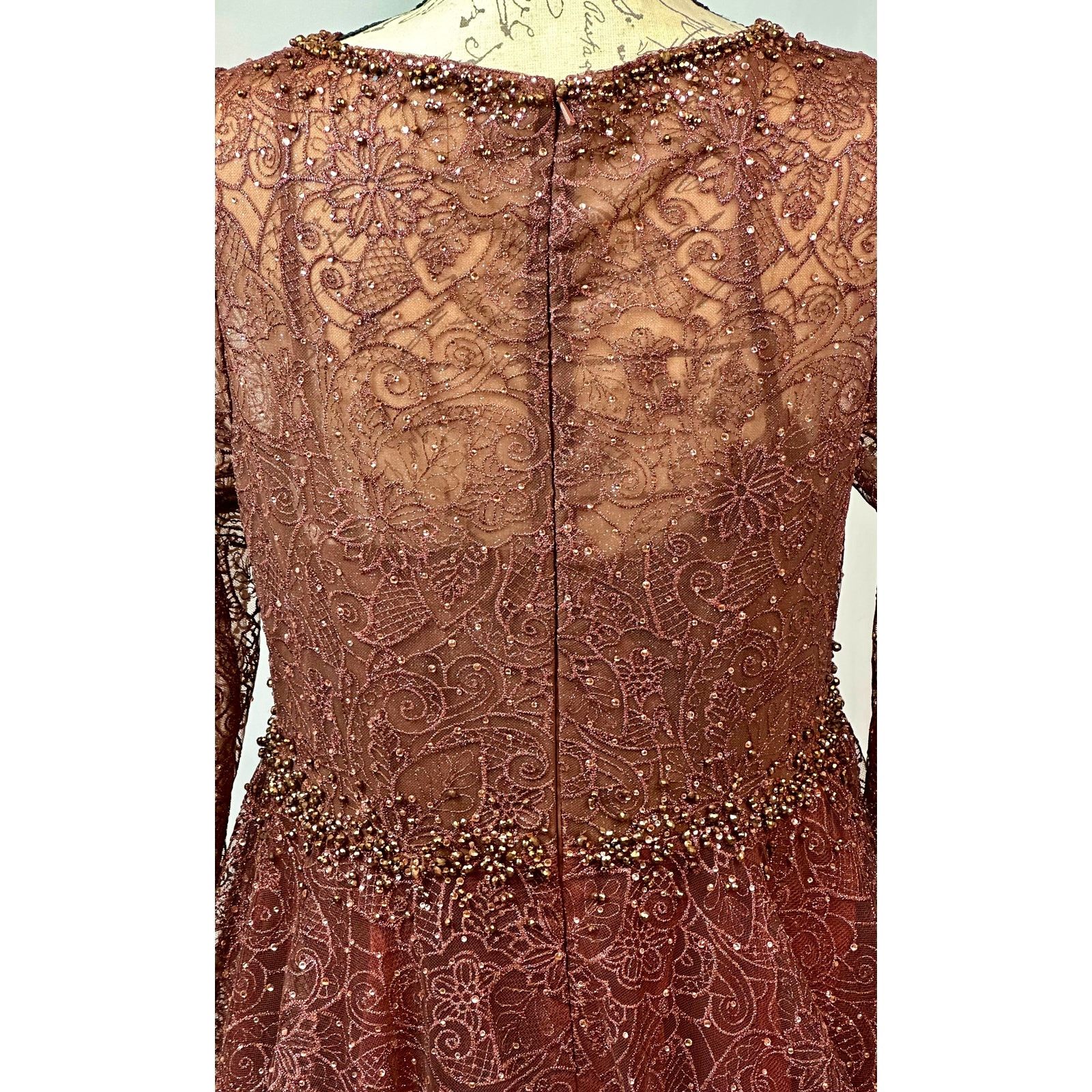 Other Mac Duggal Embellished Illusion V-Neck Gown Chocolate 12 Size XL / US 12-14 / IT 48-50 - 20 Thumbnail