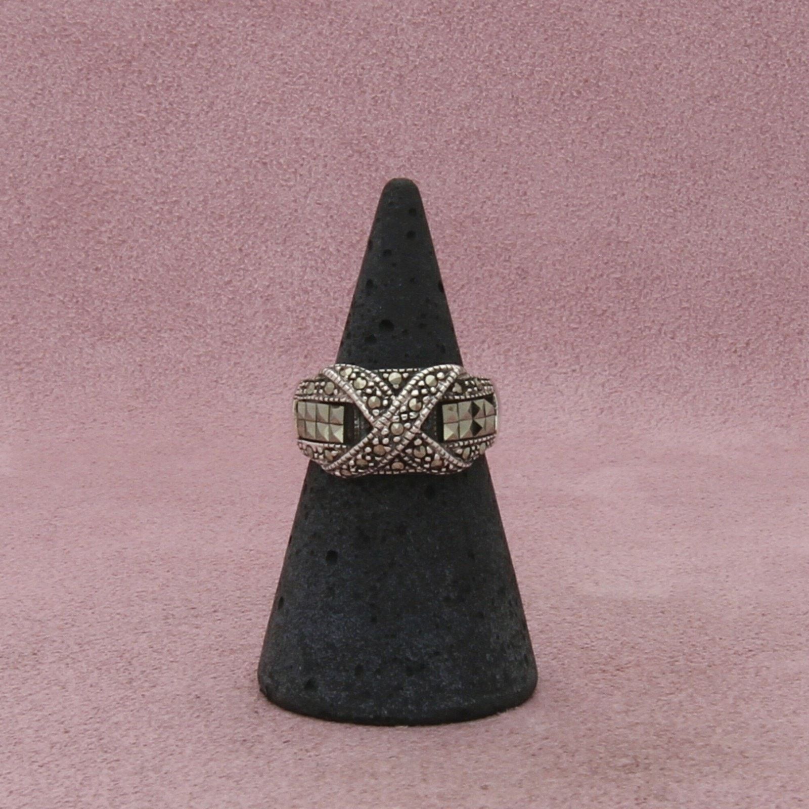 Sterling Silver sterling silver marcasite studded x dome ring size 5.5 Size ONE SIZE - 3 Thumbnail
