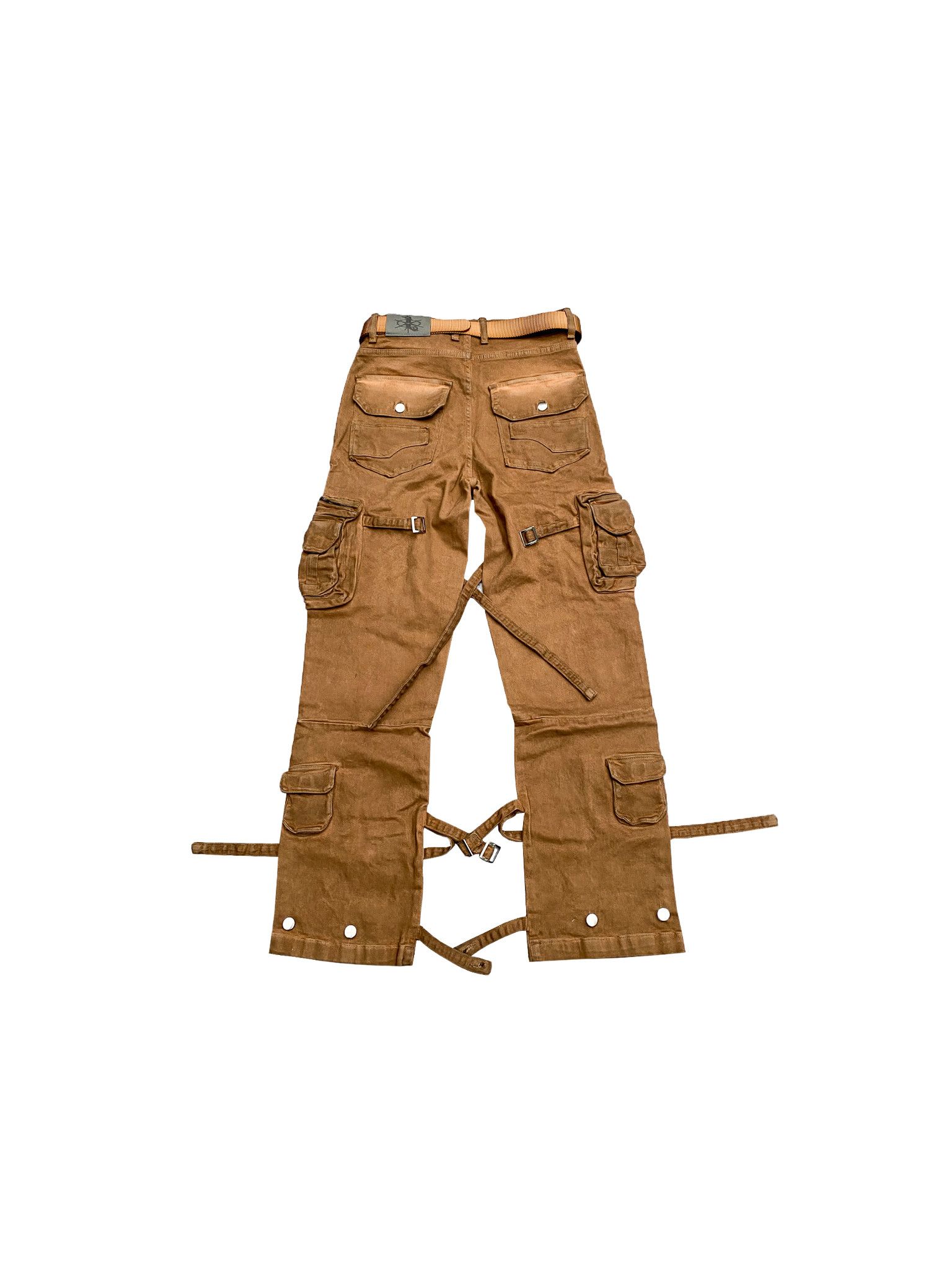 image of Designer Dirty Washed Bondage Cargo Pants in Brown, Men's (Size 30)