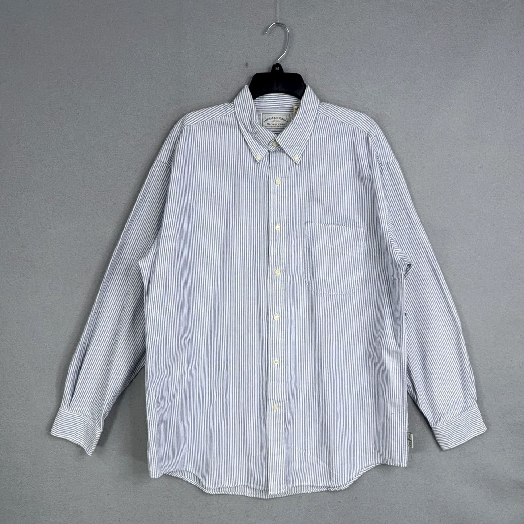 American Eagle Outfitters VINTAGE American Eagle Outfitters Shirt Mens Large Blue Stripe Cotton Button-Down Casual 90s Mens Size US L / EU 52-54 / 3 - 2 Thumbnail