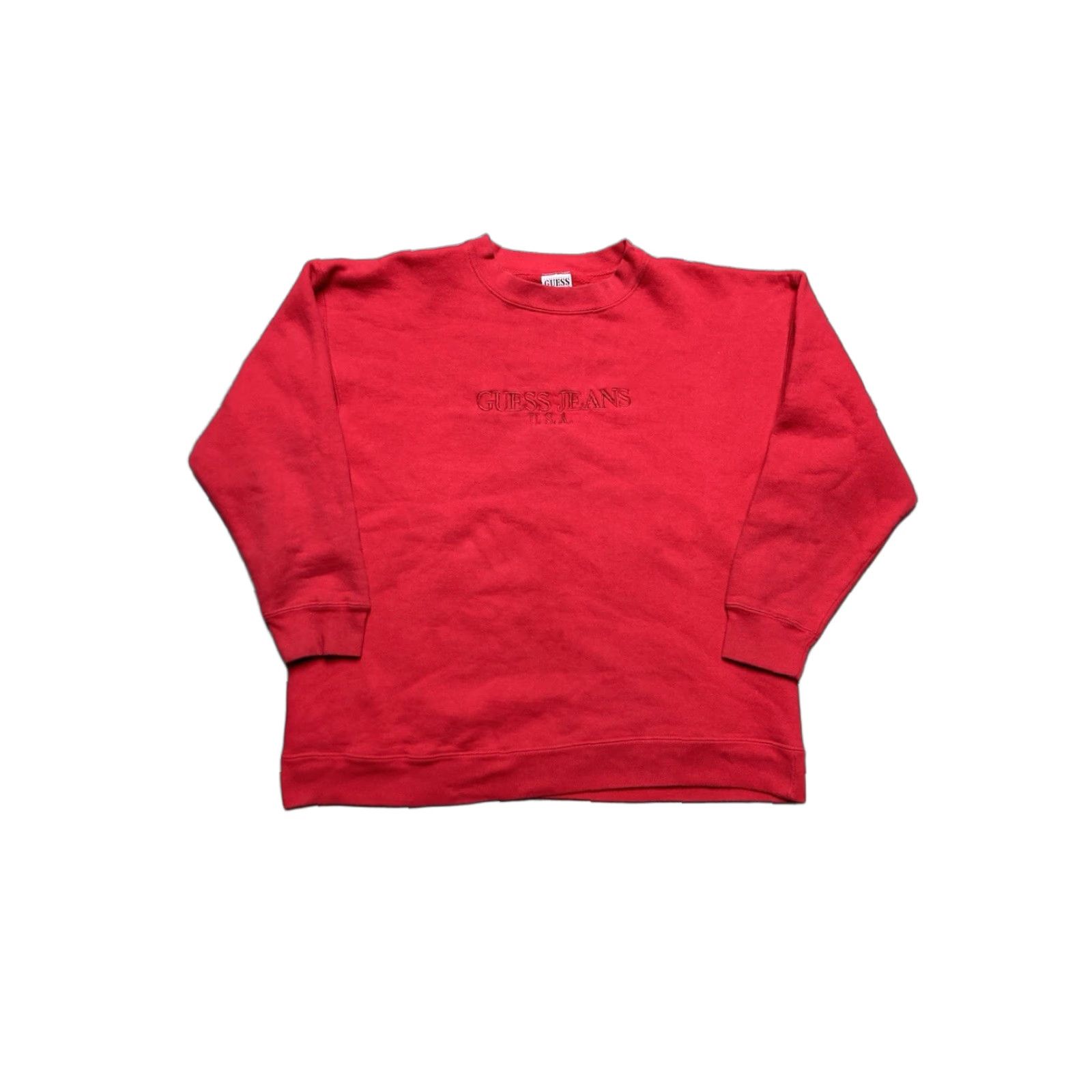 Guess VINTAGE 90s Guess Jeans Embroidered USA Made Crimson Large Sweatshirt Crewneck Mens XL Pullover Red Size US XL / EU 56 / 4 - 1 Thumbnail