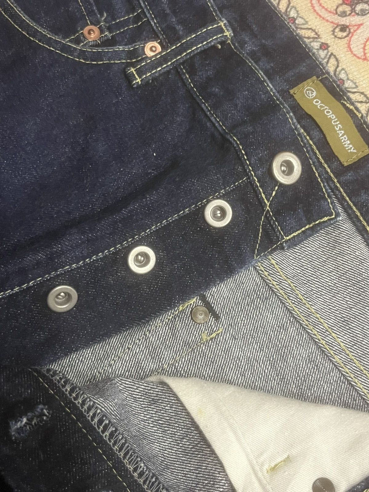 Vintage Vintage Octopus Army Indigo Wash Straight Leg Selvedge Jeans Size US 34 / EU 50 - 6 Thumbnail