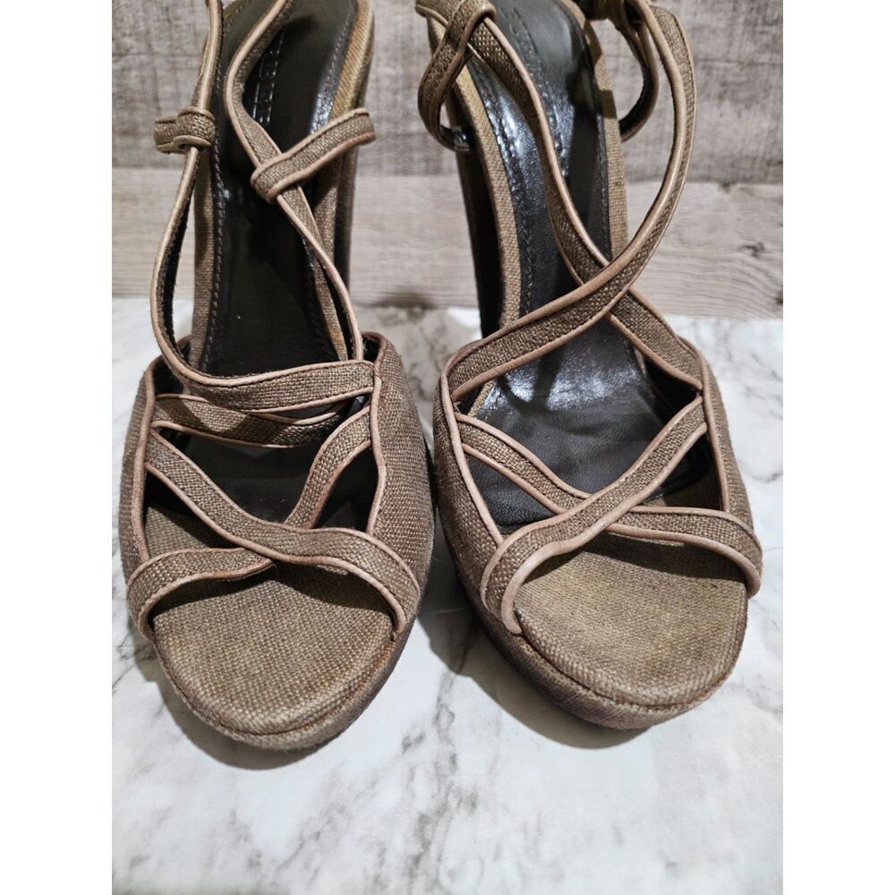 Burberry Burberry Wood Linen Leather Platform Heels 9 EU 40 Size US 10 / IT 40 - 4 Thumbnail