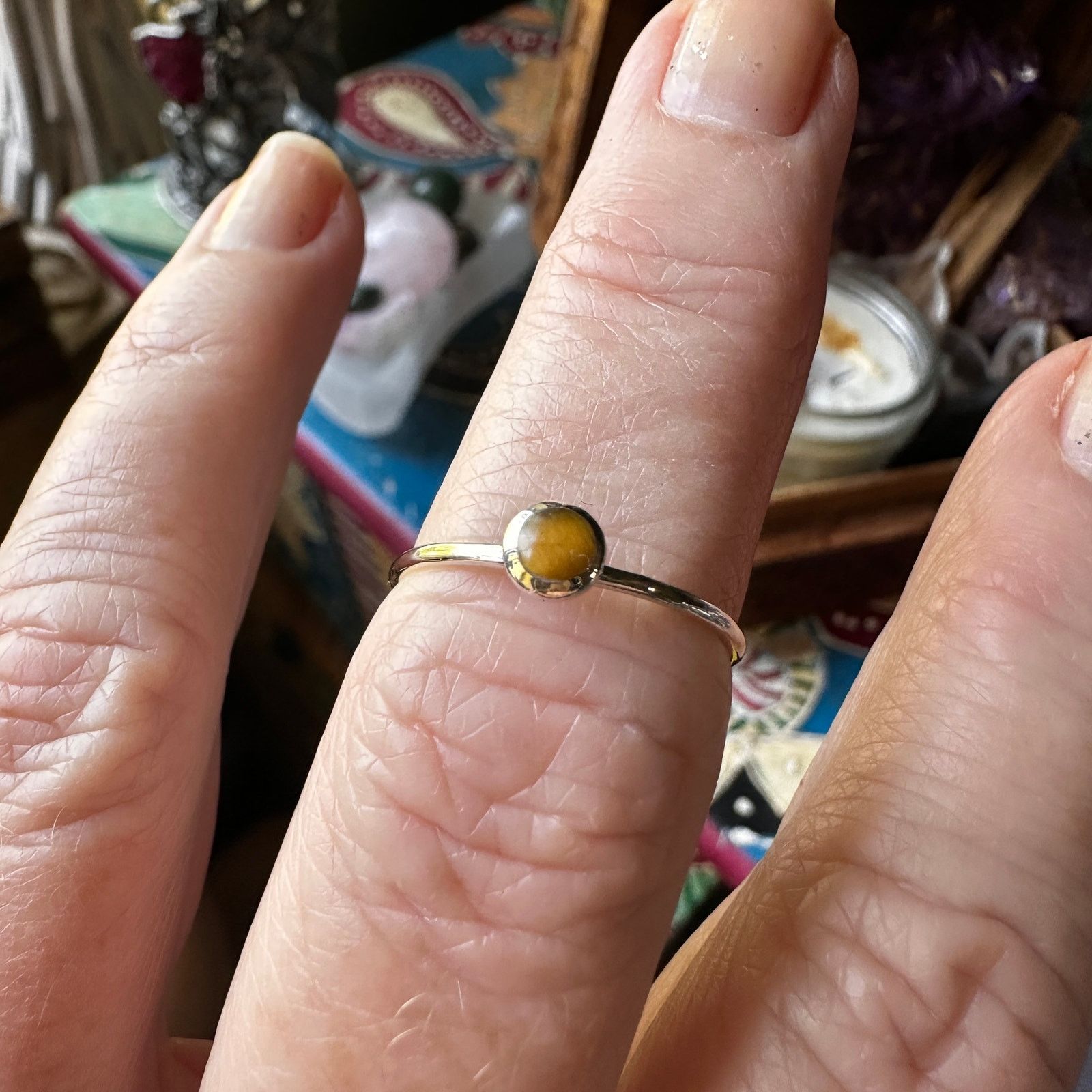 The Unbranded Brand Tiger Eye Sterling Silver Minimalist Ring Size ONE SIZE - 4 Thumbnail