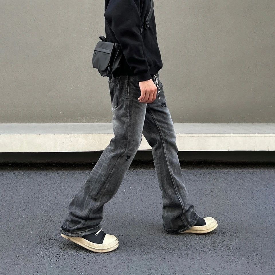 Designer × Japanese Brand × Jean Ripped Jeans Men Black Streetwear Y2k Denim Pants Size US 34 / EU 50 - 4 Thumbnail