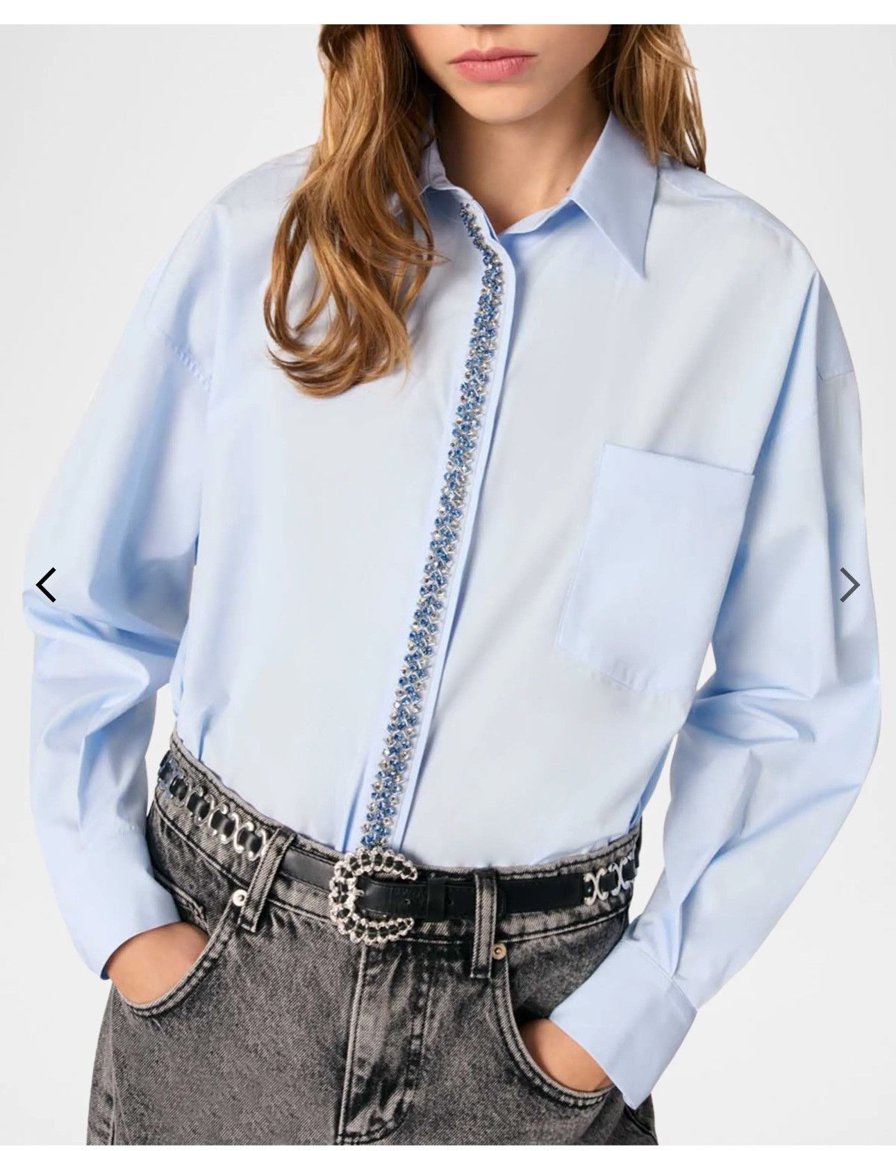 Maje Maje Blue Embellished Button-Up Shirt Size S / US 4 / IT 40 - 1 Thumbnail