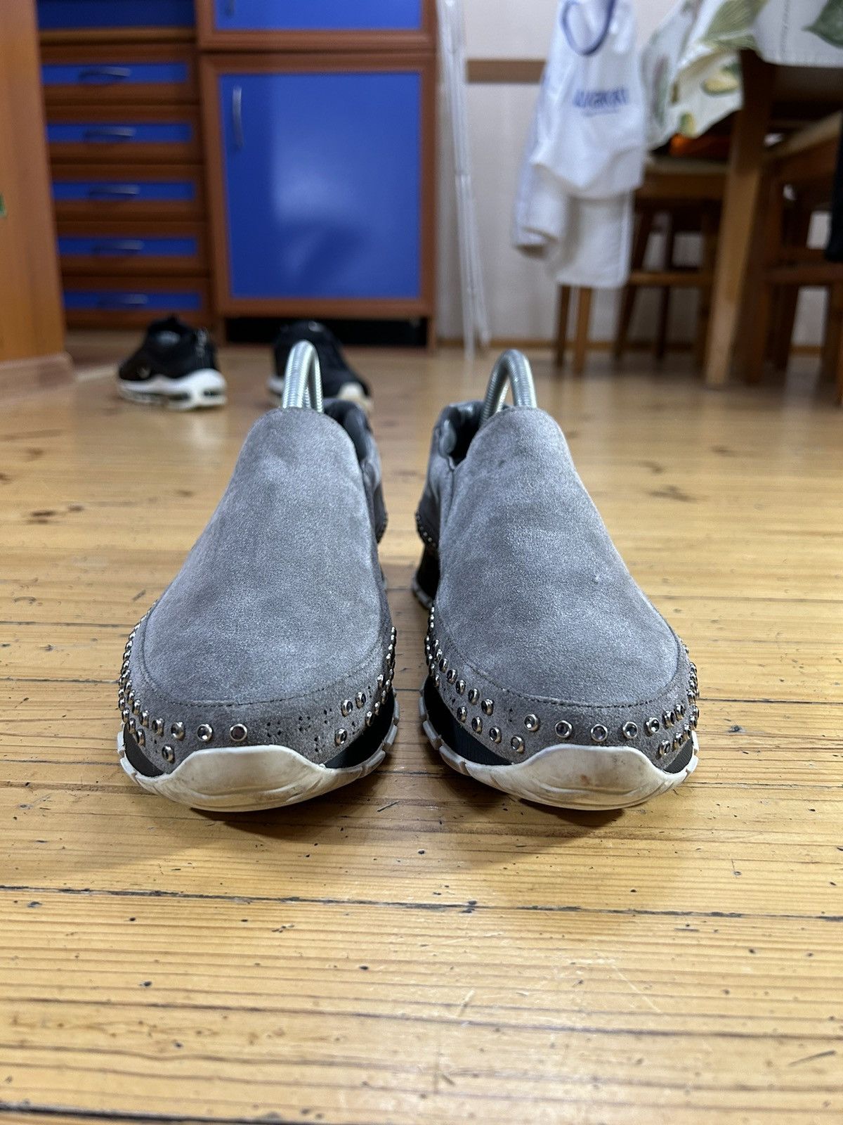 Prada Grey Nabuc loafers with diamonds detail’s
