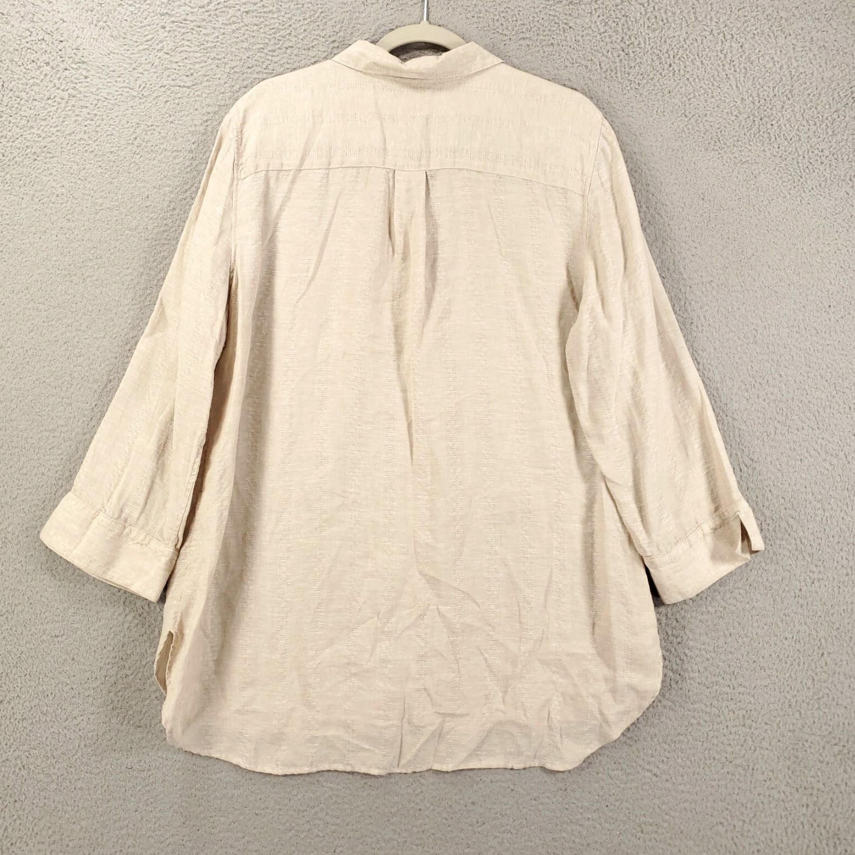 Vintage Womens Chico's Linen Button-Up Size 16 Tan Ivory XL Non-Iron Long Sleeve Casual Shirt Womens Regular Size XXL / US 16-18 / IT 52-54 - 7 Thumbnail