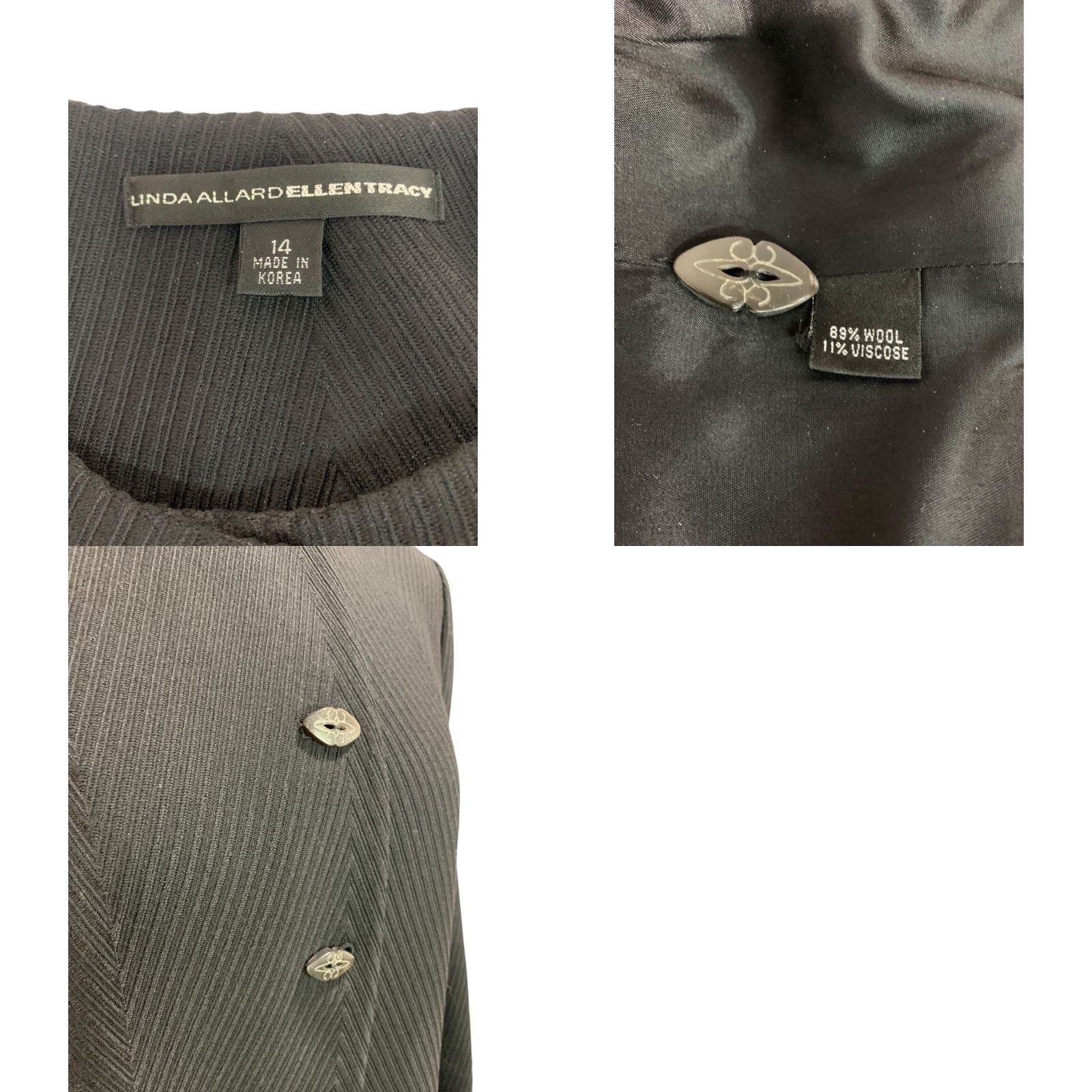 Ellen Tracy VINTAGE Linda Allard Ellen Tracy Womens Jacket Black Ribbed Wool Blend Size 14 Plus - Jacket Womens Black Ribbed 14 Linda Allard Ellen Tracy Size XL / US 12-14 / IT 48-50 - 8 Thumbnail