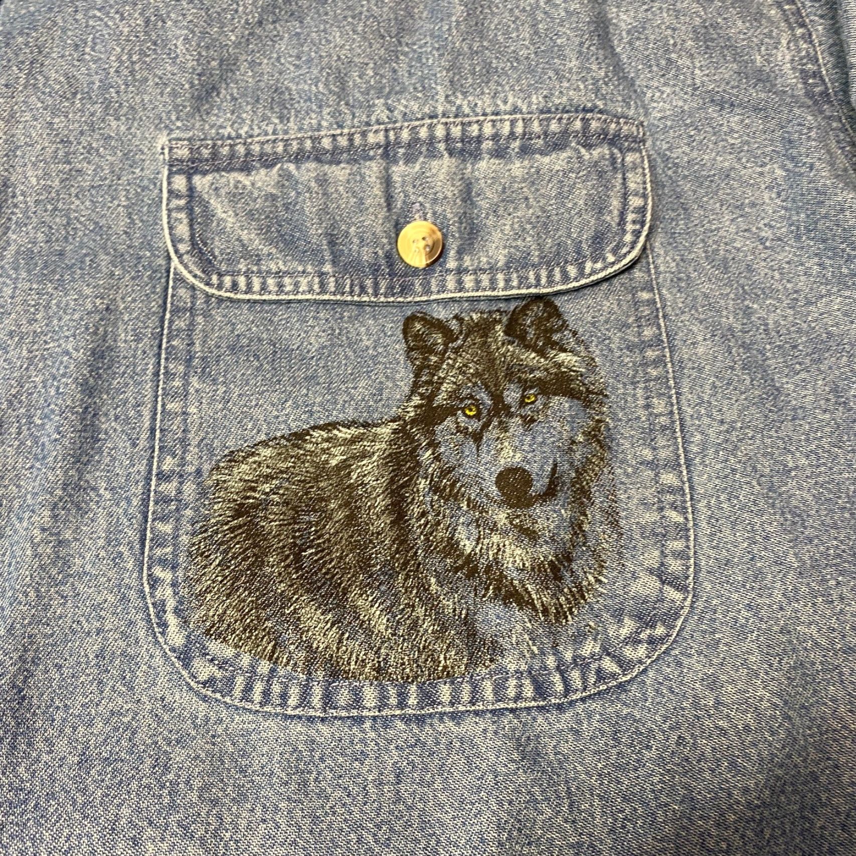 Vintage VINTAGE Cactus Clothing Denim Shirt Shacket Wolves Fleece Lined 2XL Blue Long Sleeve Shirt Jacket Mens Size US XXL / EU 58 / 5 - 7 Thumbnail