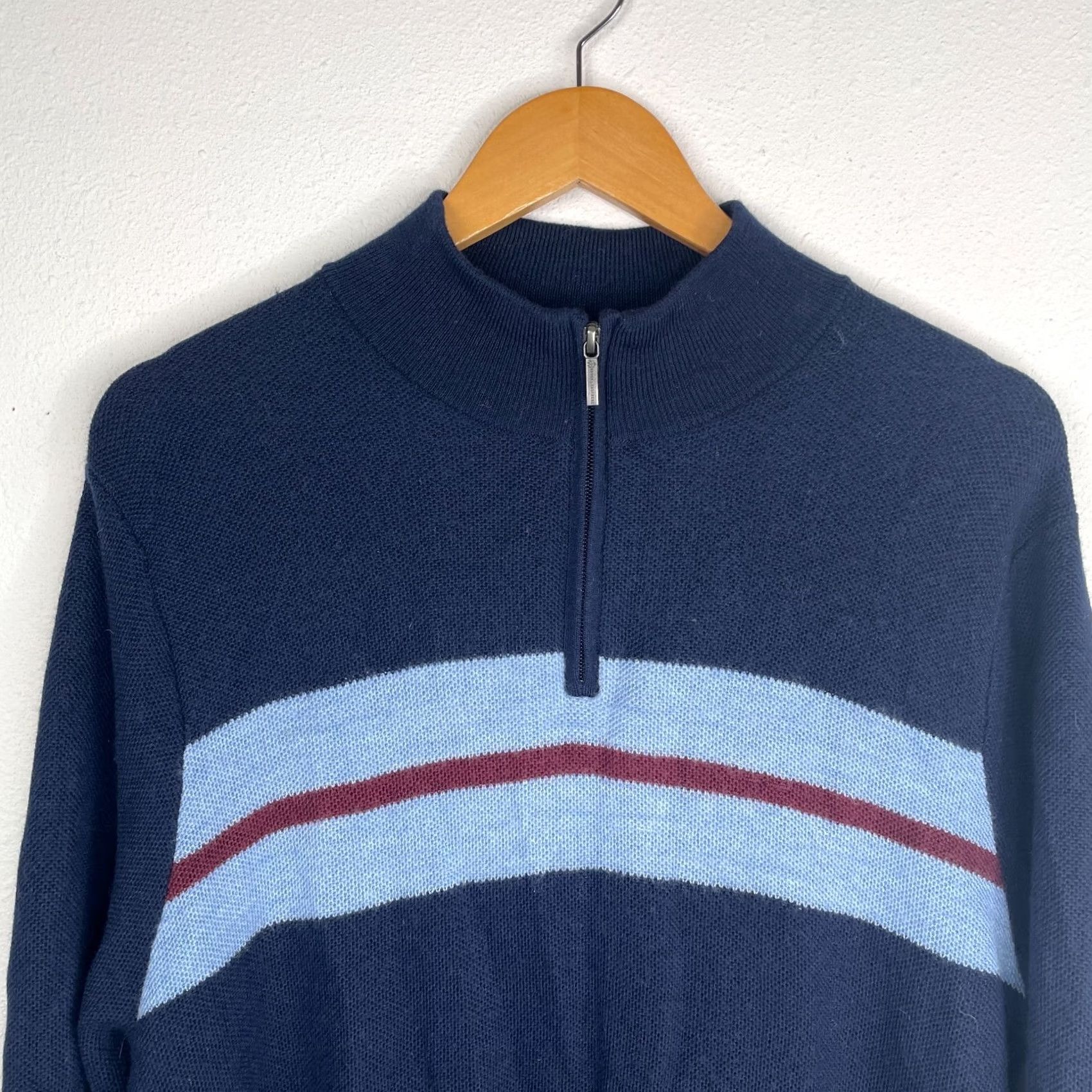 Brooks Brothers Brooks Brothers Men's Sweater 1/4 Zip Merino Wool Navy L Mock Neck Pullover Classic 100% Wool Size L Size US L / EU 52-54 / 3 - 3 Thumbnail