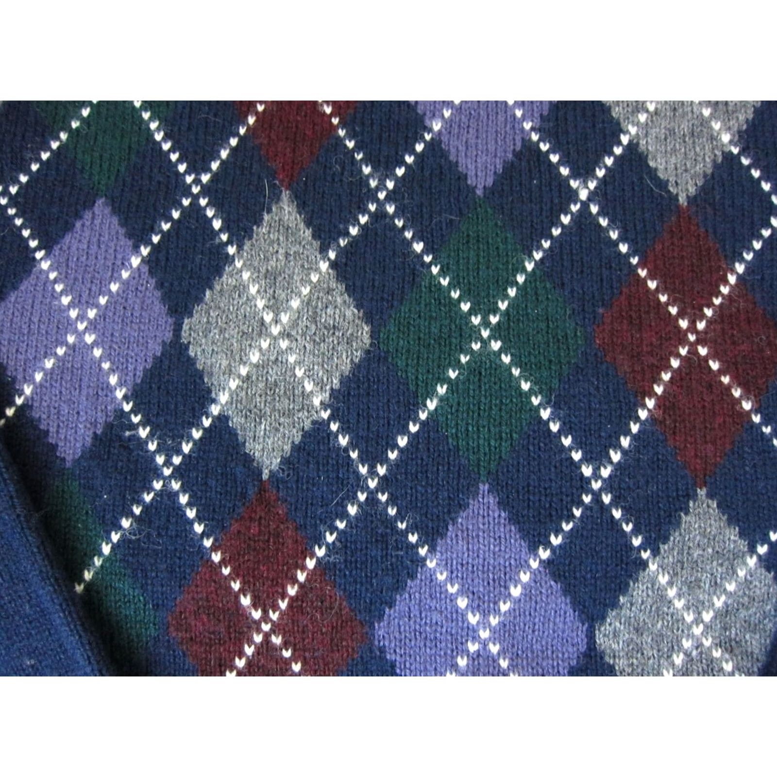 Vintage VINTAGE Par Four Sweater Mens Pullover Knit Crew Neck Wool 80s Blue Green Purple Argyle Large Mens Size US L / EU 52-54 / 3 - 5 Thumbnail