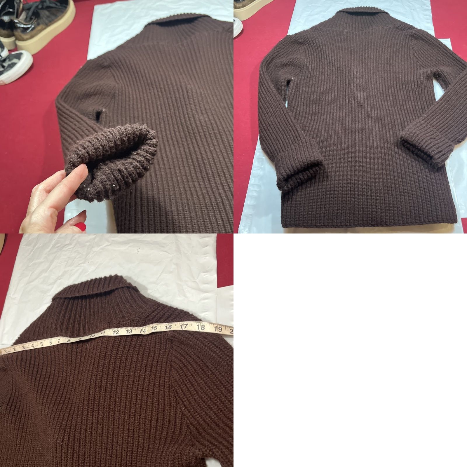 Vogue VINTAGE British Vogue Wintuk Cardigan Brown Chunky Knit - Button Front Pockets Cowl Neck L Womens Sweater Shirt (70’s) Size L / US 10 / IT 46 - 10 Thumbnail